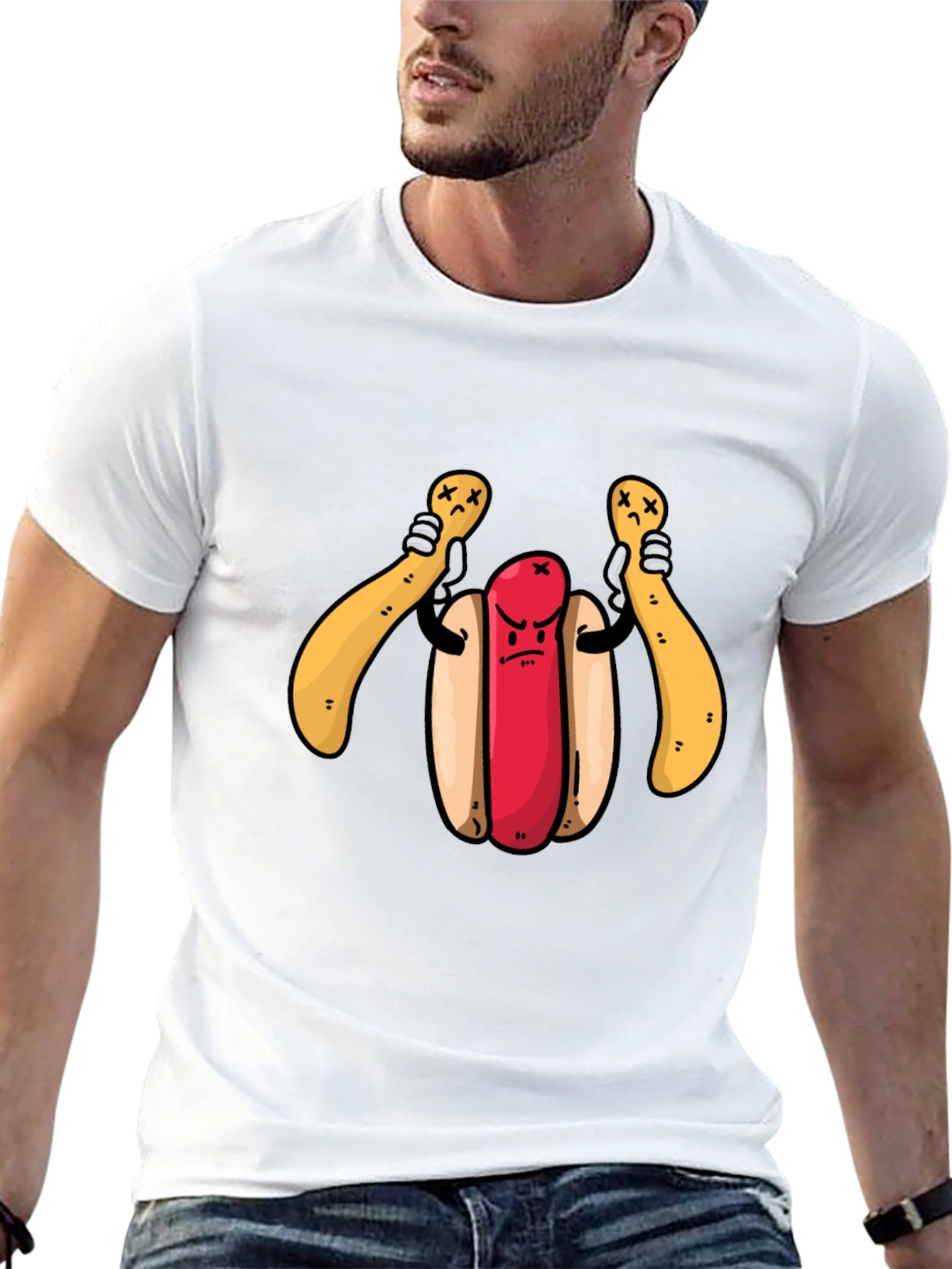 Black Funny Hotdog T-Shirt - Angry Dog view 13