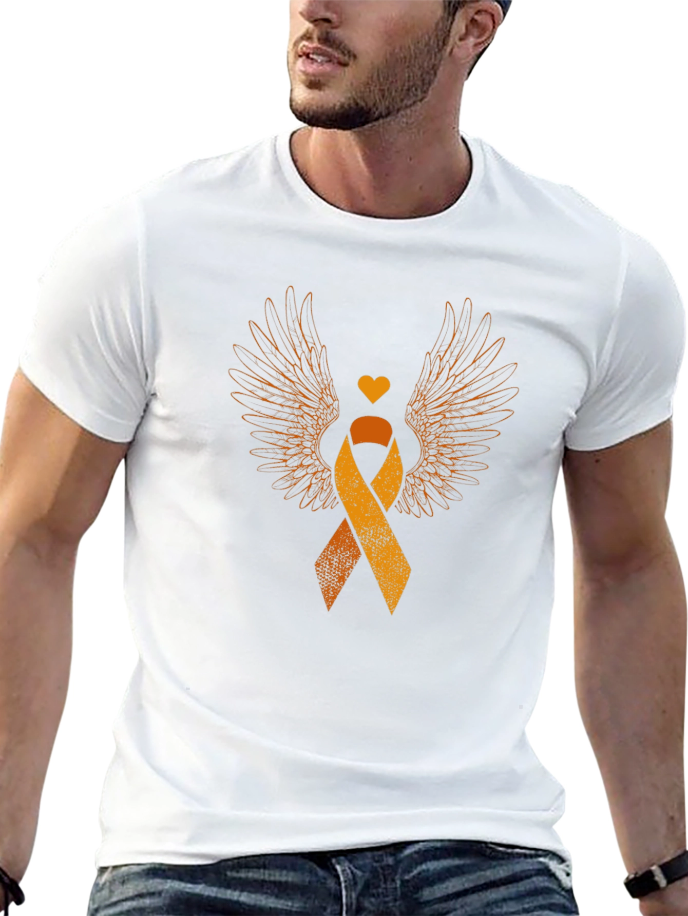 Black Orange Ribbon Wings Awareness T-Shirt view 13