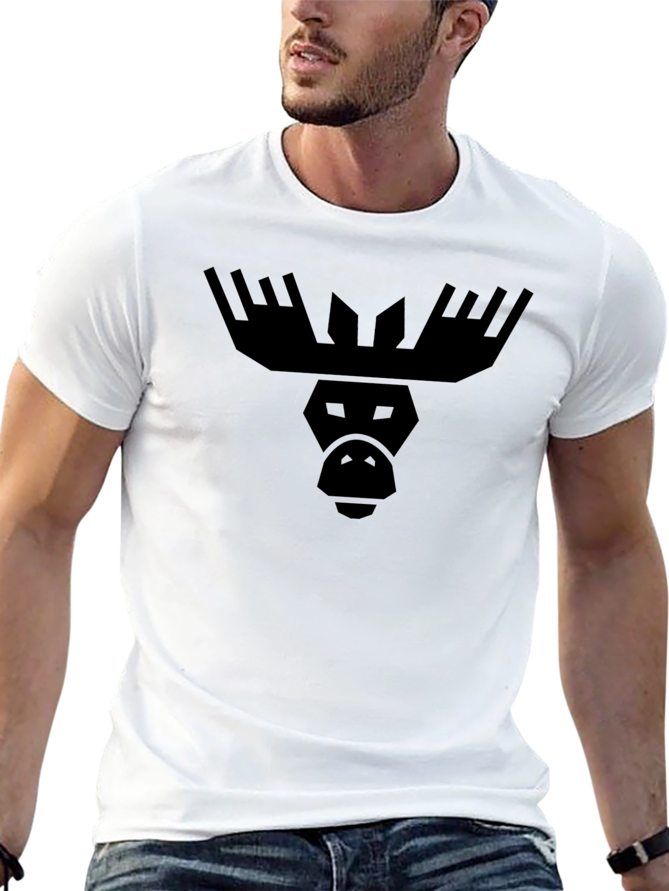 Black Geometric Moose Graphic Tee - Cool Animal Print view 13