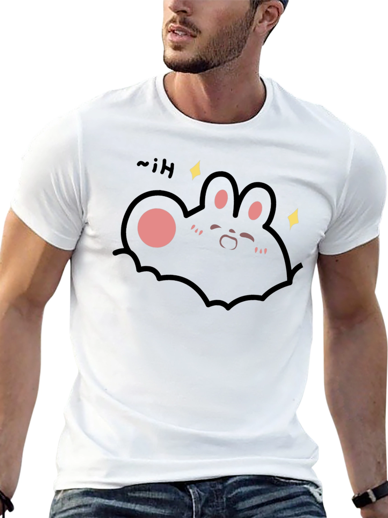 Black Cute Cartoon Bunny Black T-Shirt view 13