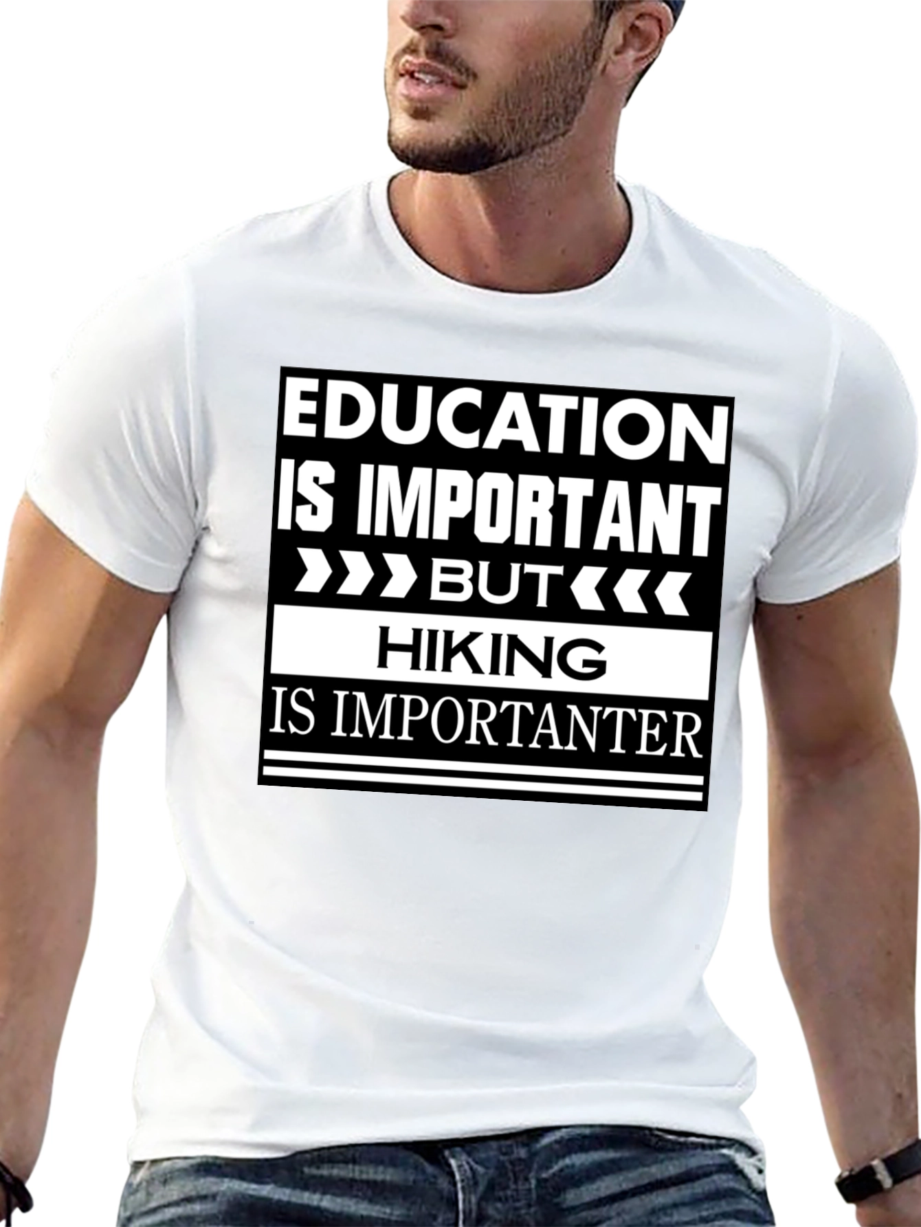 Black Funny Hiking T-Shirt - Education vs. Hiking Humor view 13