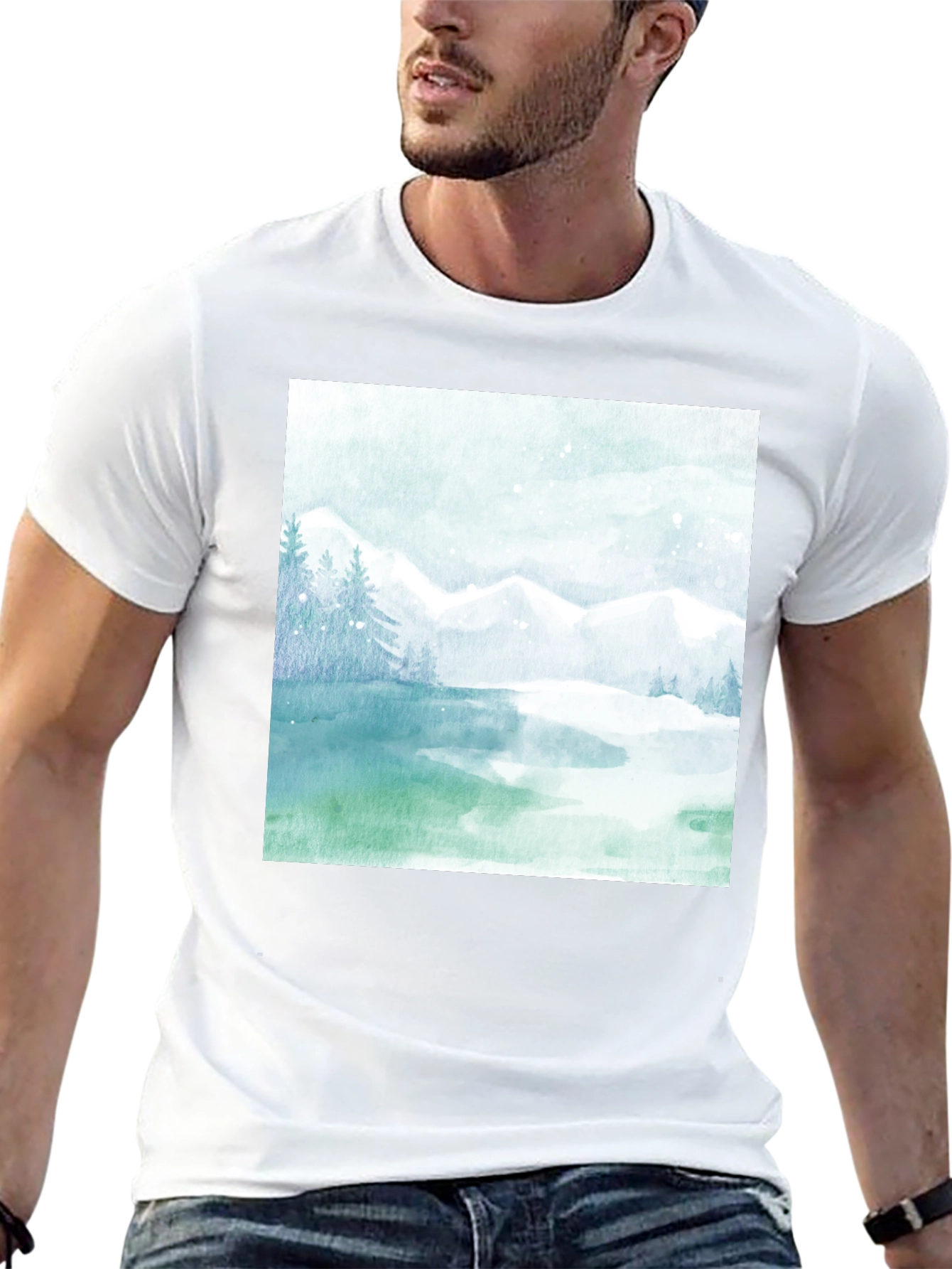 Black Watercolor Mountain Lake Graphic Tee view 13