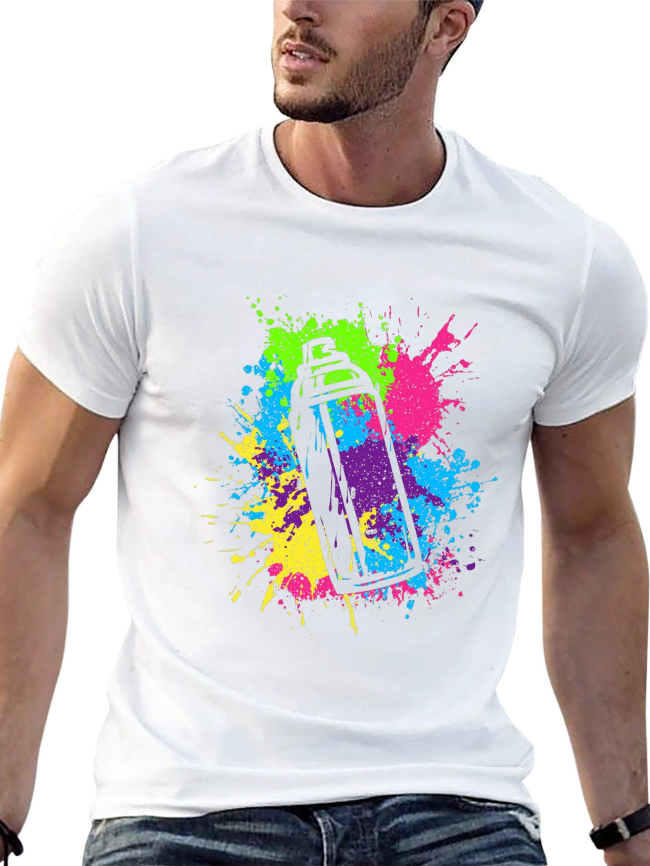 Black Colorful Spray Paint Graphic T-Shirt view 13