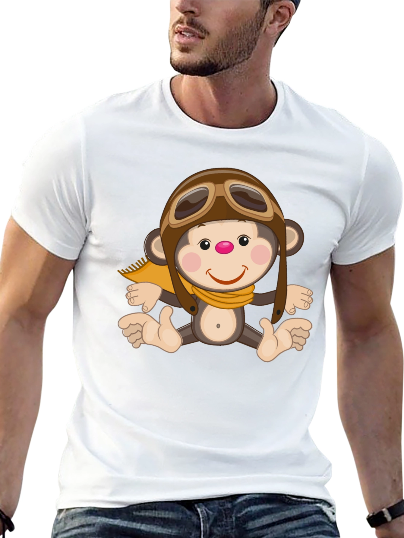 Black Monkey Pilot Graphic T-Shirt, Novelty Print Tee view 13