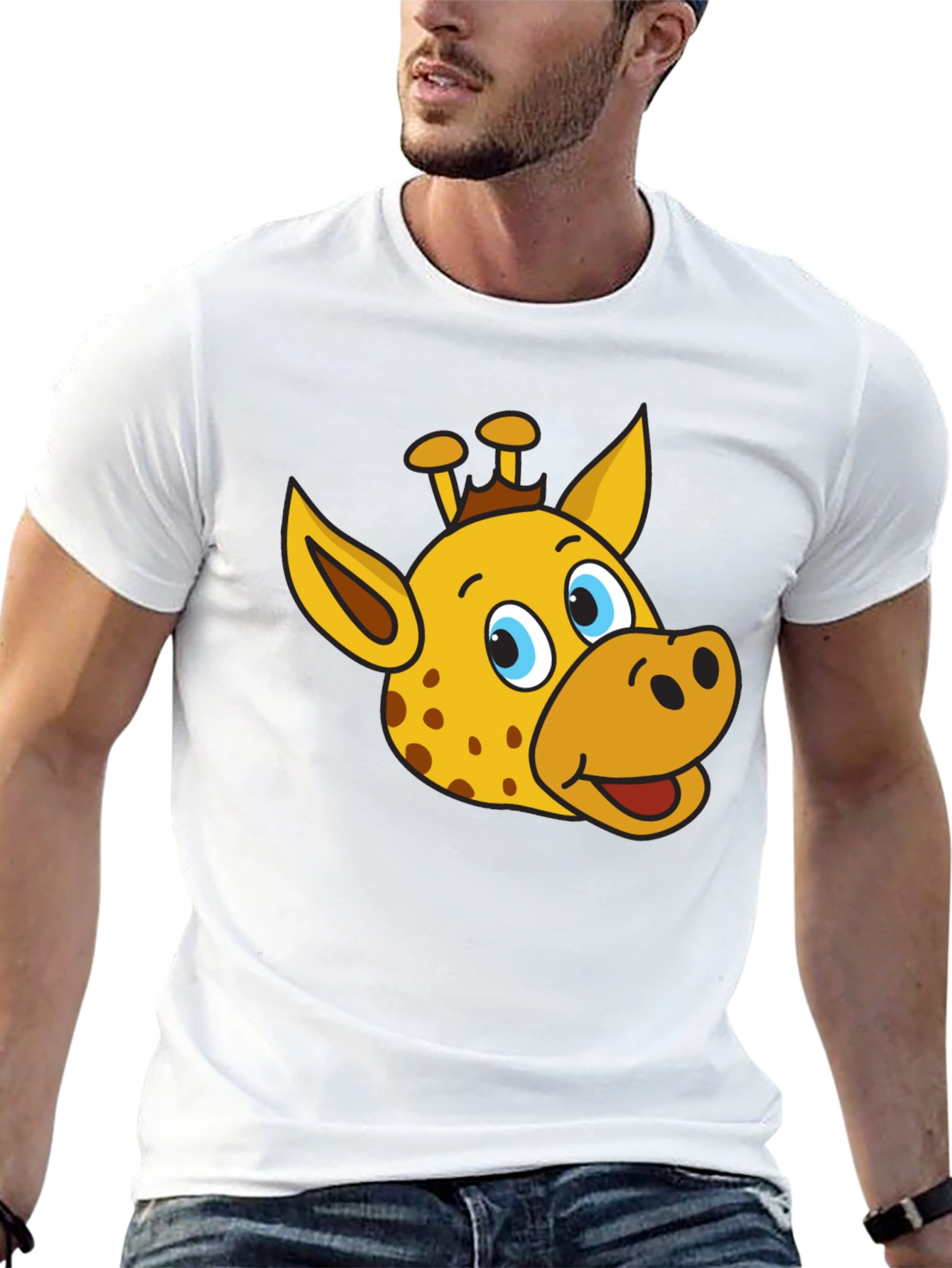Black Giraffe Cartoon Graphic Tee - Black T-Shirt view 13