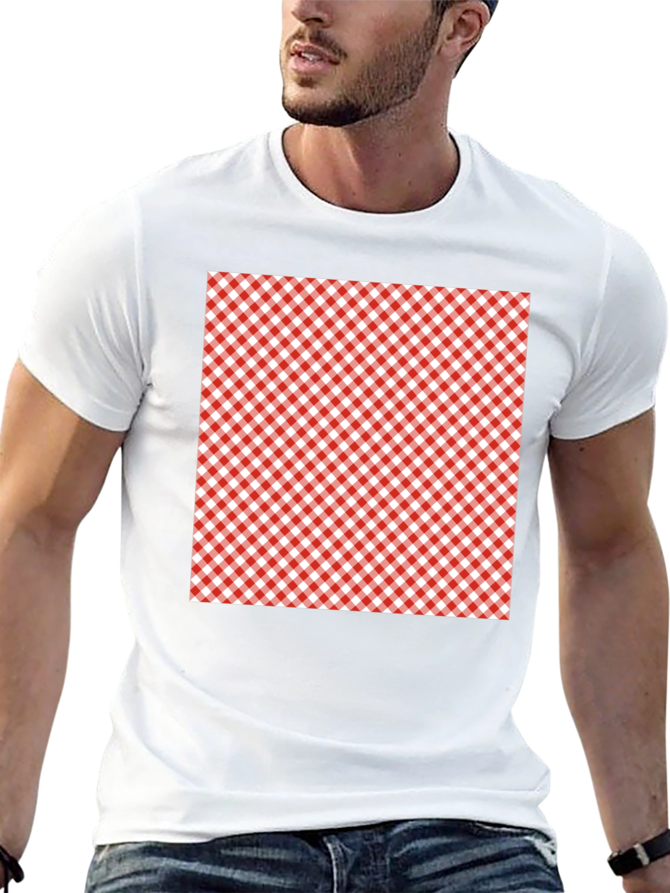 Black Red & White Gingham Patterned T-Shirt view 13