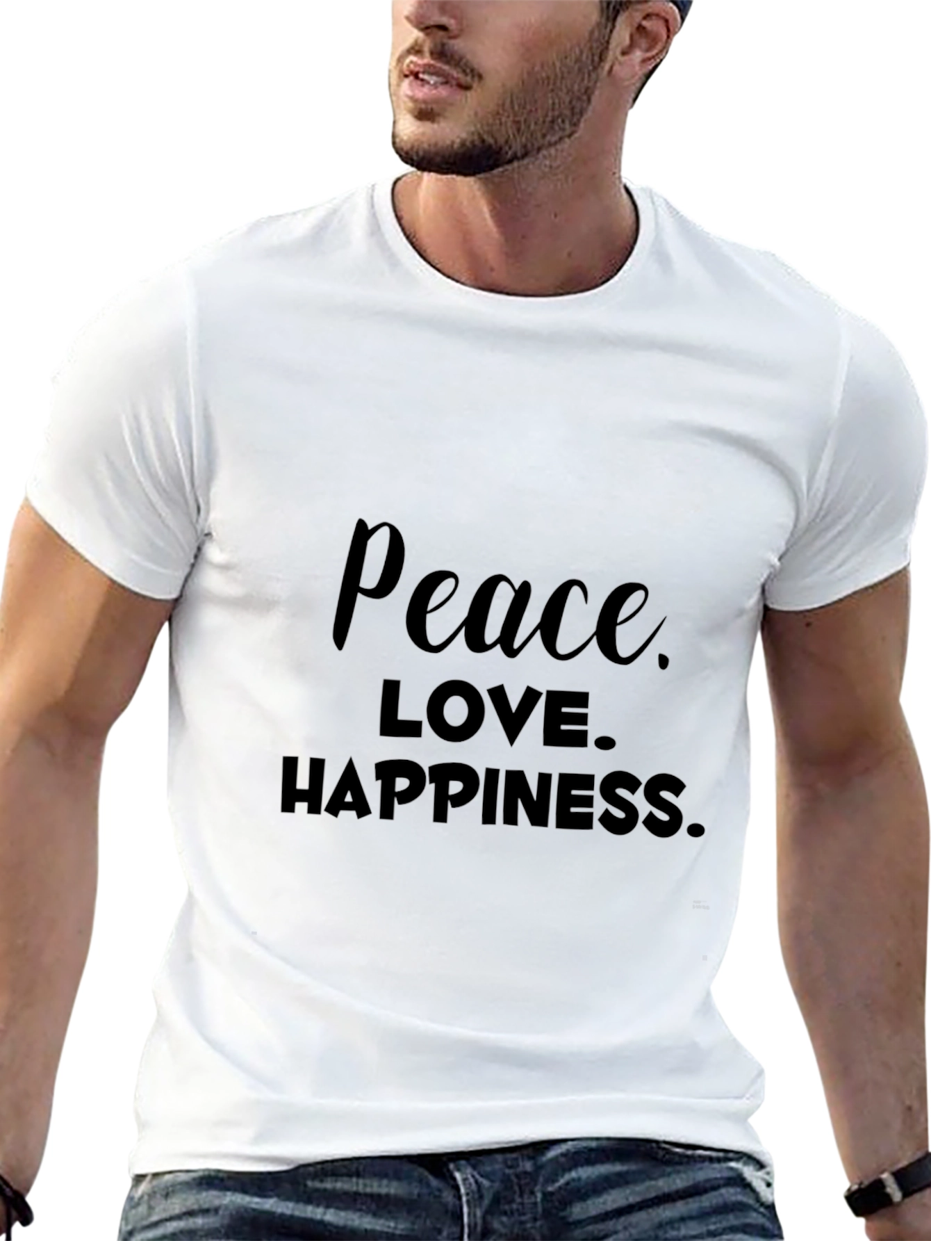 Black Peace Love Happiness Black Graphic Tee view 13
