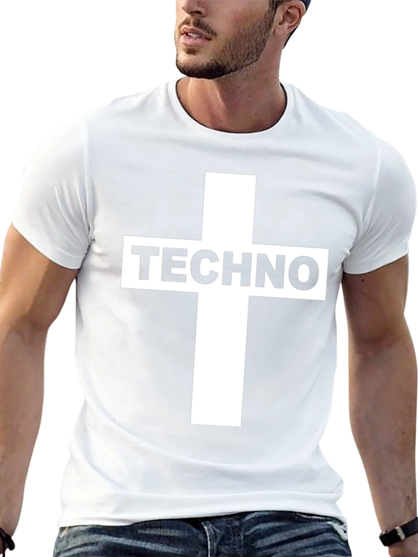 Black Techno Cross Graphic T-Shirt - Black Crew Neck Tee view 13