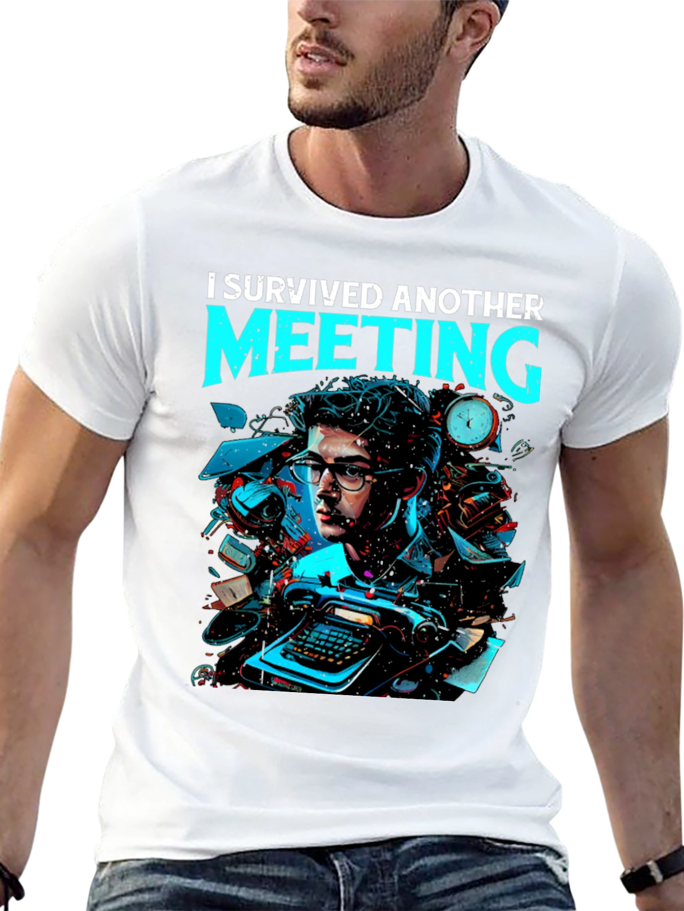 Black I Survived Another Meeting Graphic Tee view 13