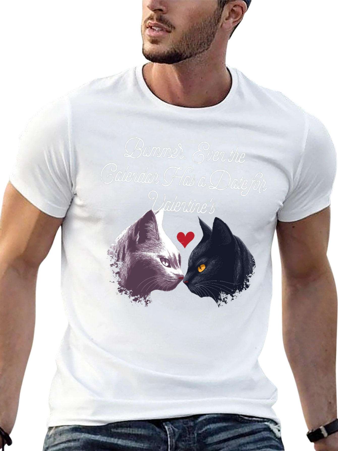 Black Valentine's Day Cat T-Shirt - 'Bummer' Single Life Apparel view 13