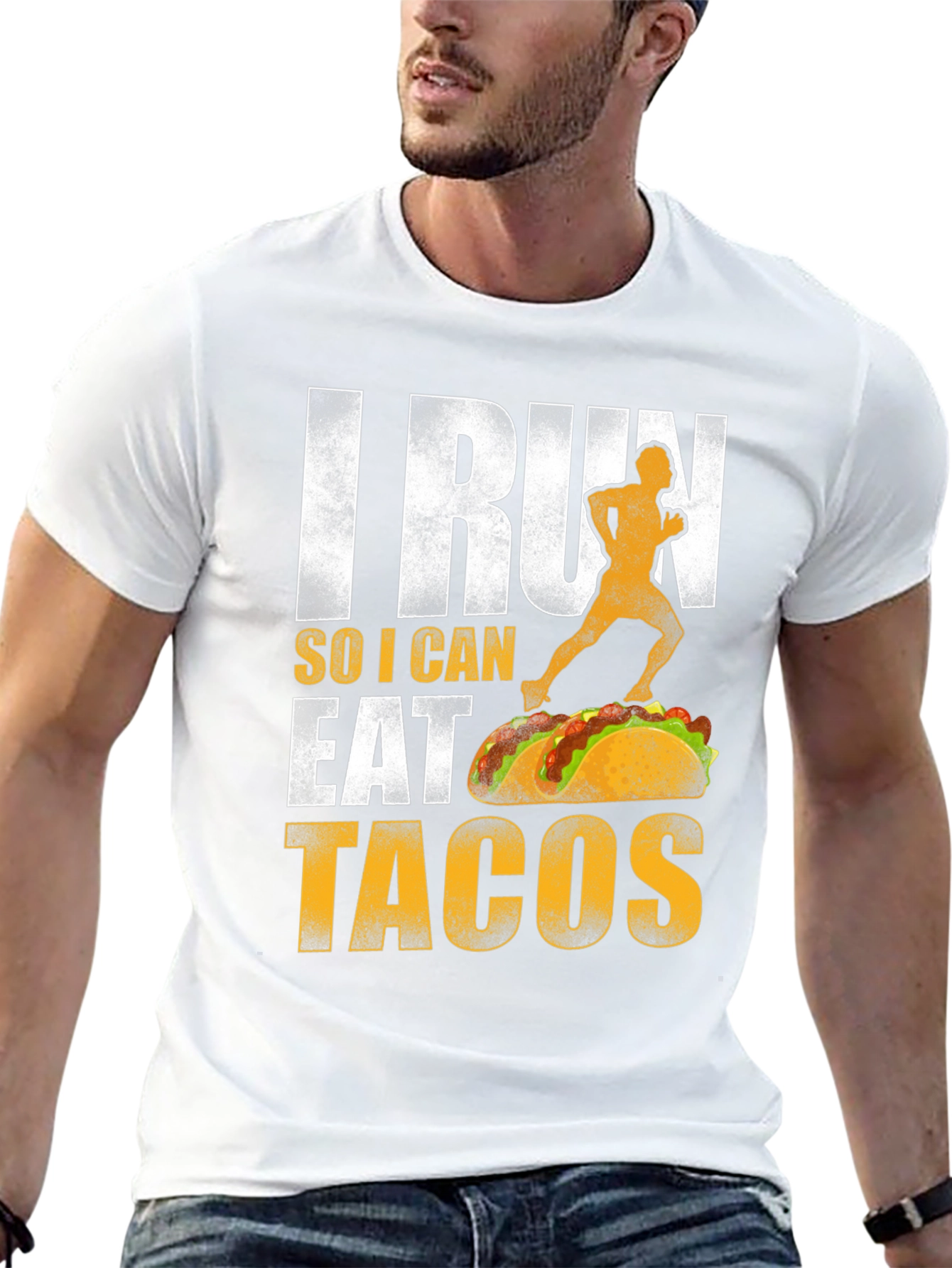 Black I Run So I Can Eat Tacos Graphic Tee view 13