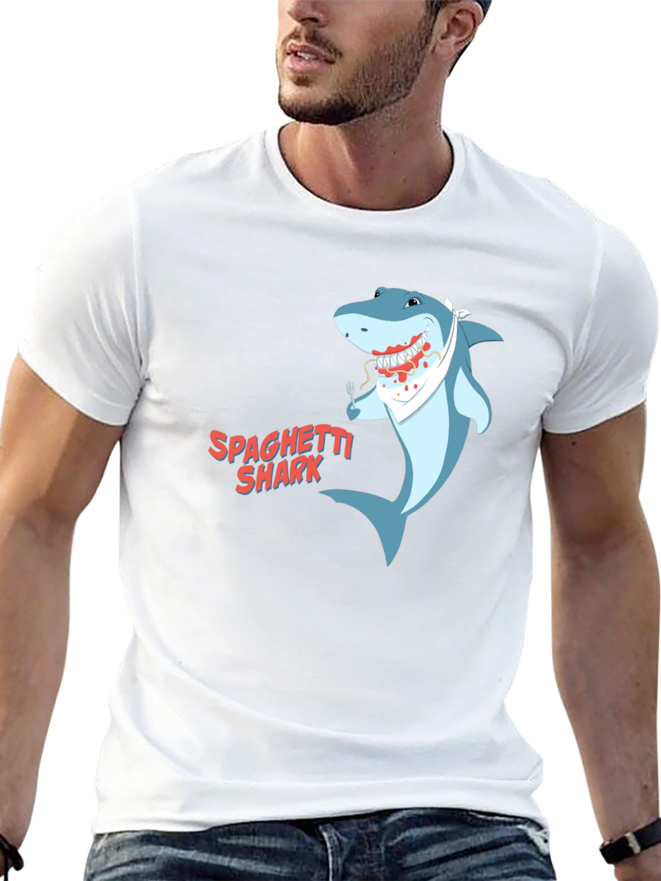 Black Spaghetti Shark Graphic Tee - Funny Cartoon Shirt view 13