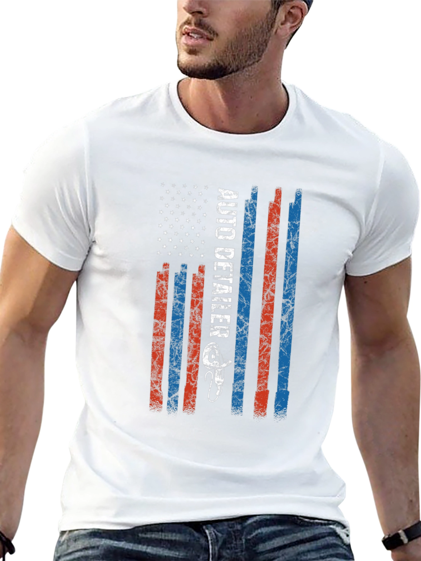 Black Auto Detailer US Flag T-Shirt view 13