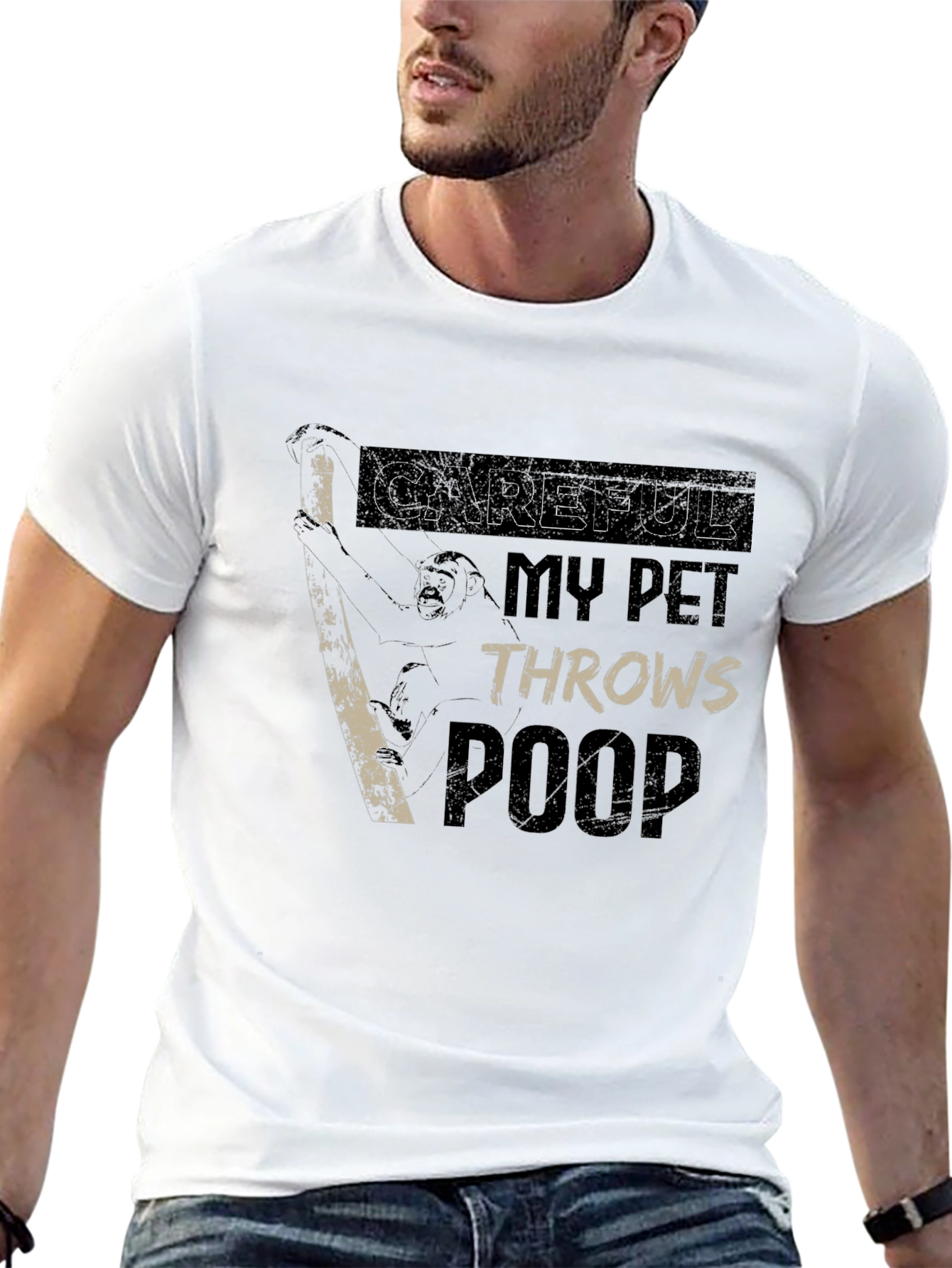 Black Careful My Pet Throws Poop Graphic T-Shirt view 13
