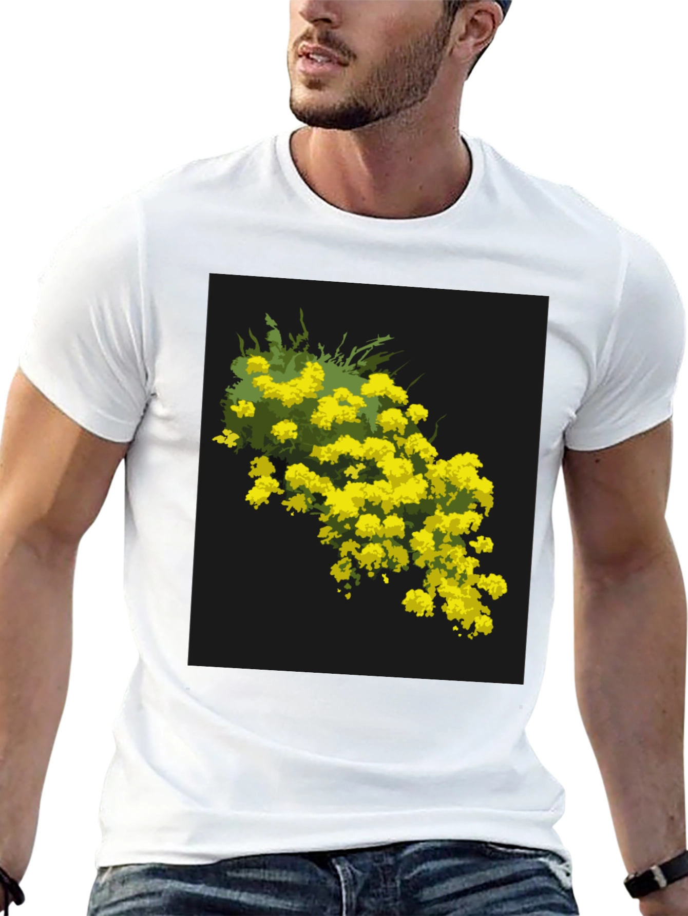 Black Floral Print Black Crew Neck T-Shirt view 13