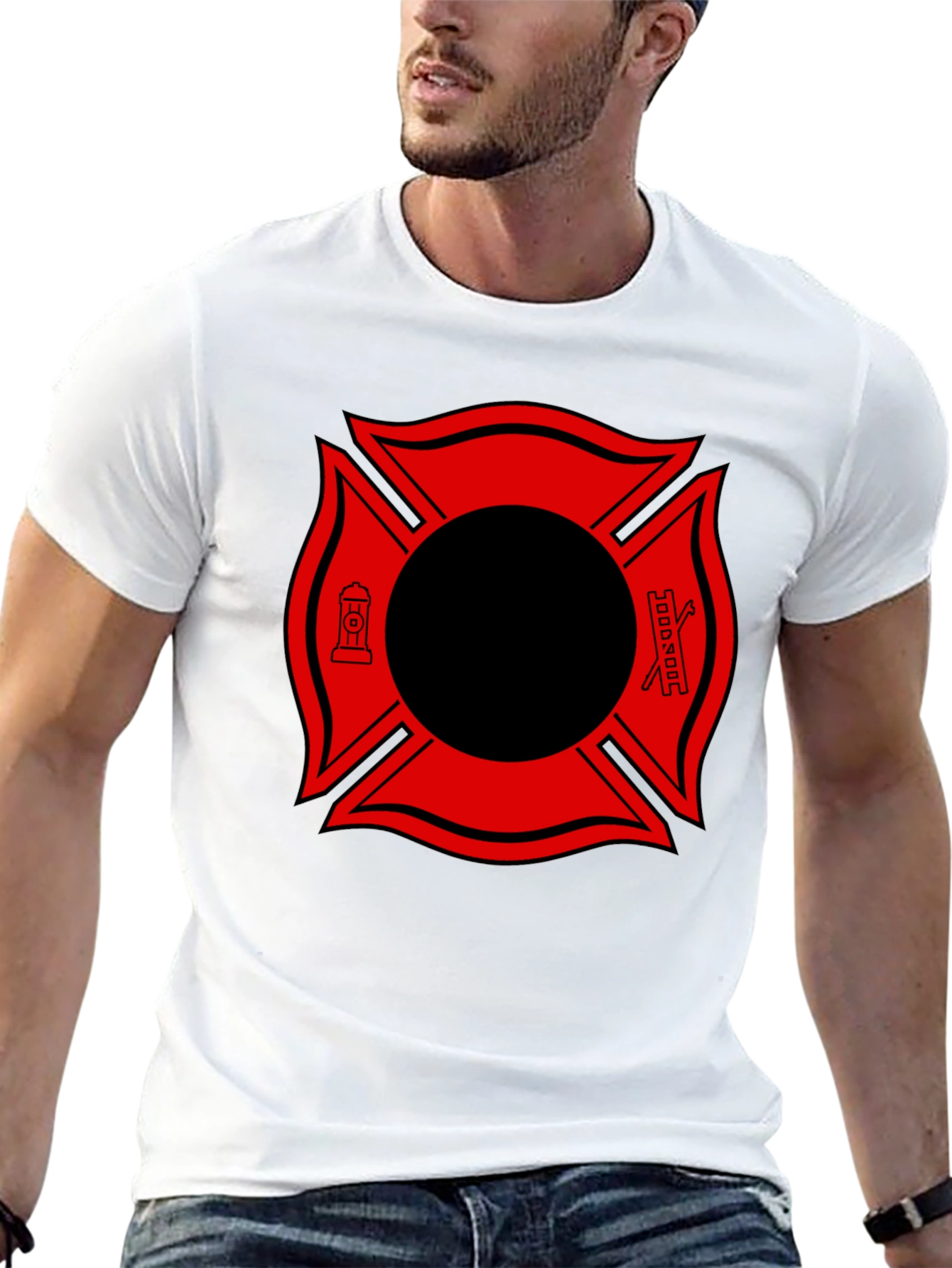 Black Firefighter Maltese Cross Graphic Tee view 13
