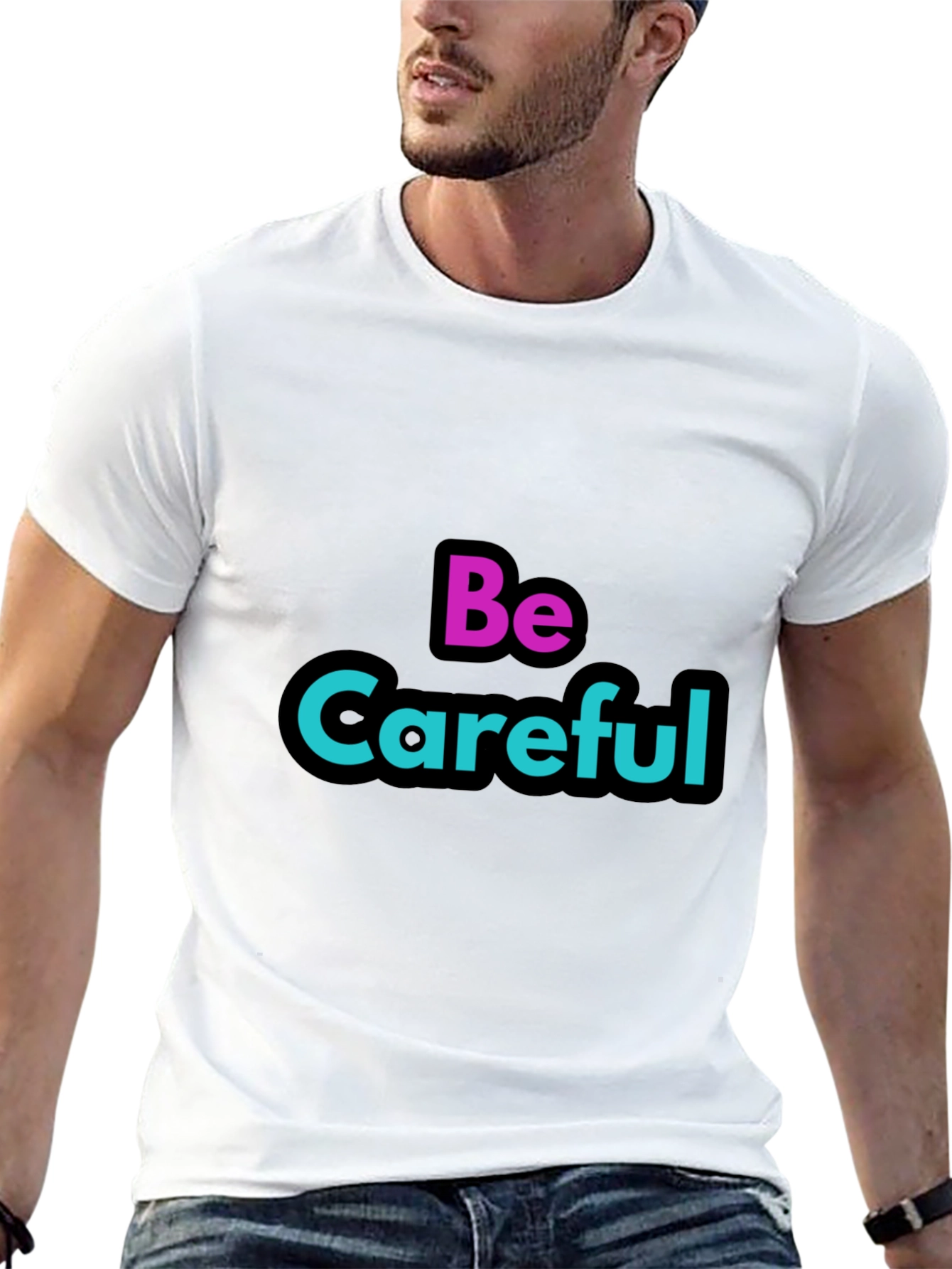 Black Be Careful Graphic Tee - Stylish Warning T-Shirt view 13