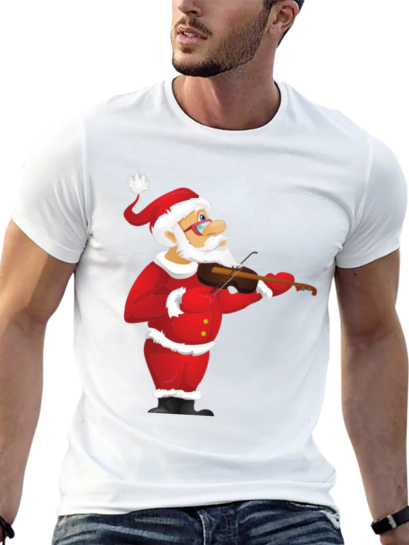 Black Santa Claus Violinist Black T-Shirt view 13