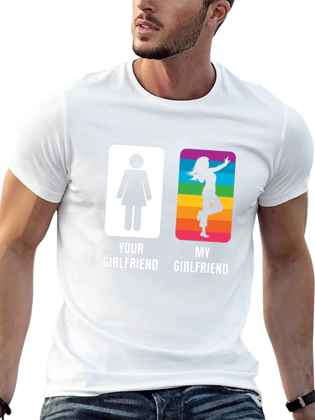 Black Funny 'Your Girlfriend vs. My Girlfriend' Graphic T-Shirt view 13