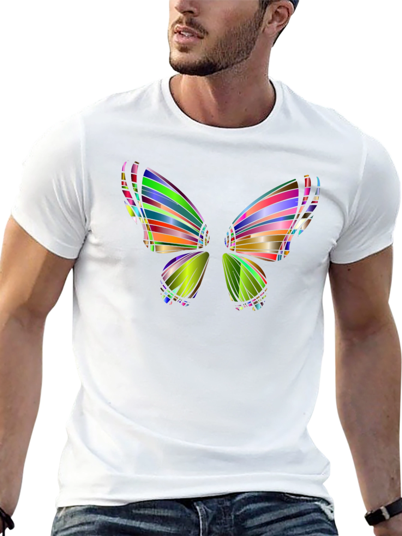 Black Colorful Butterfly Graphic Black T-Shirt view 13