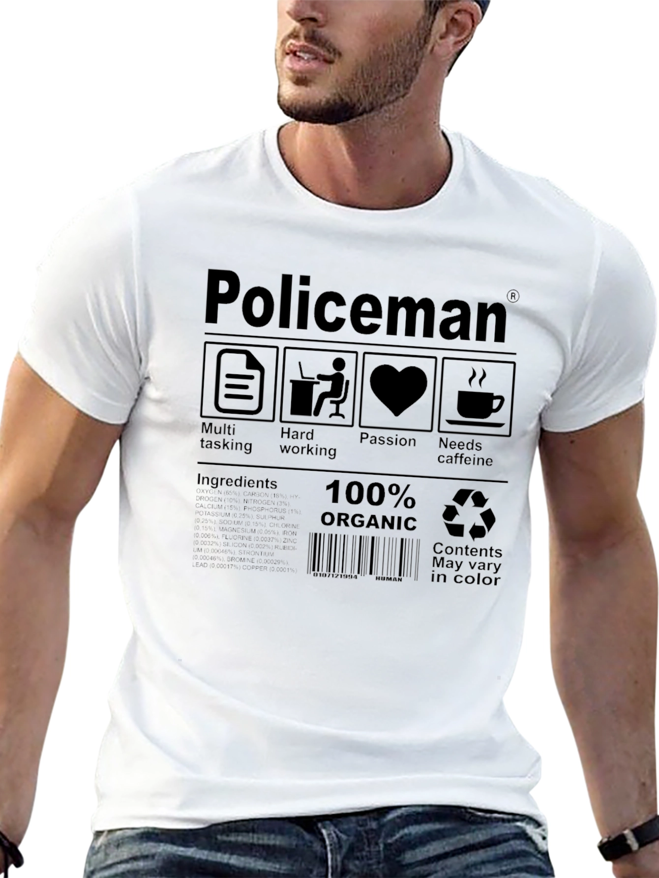 Black Policeman Organic T-Shirt - Multi-Tasking, Hard Working, Passion view 13