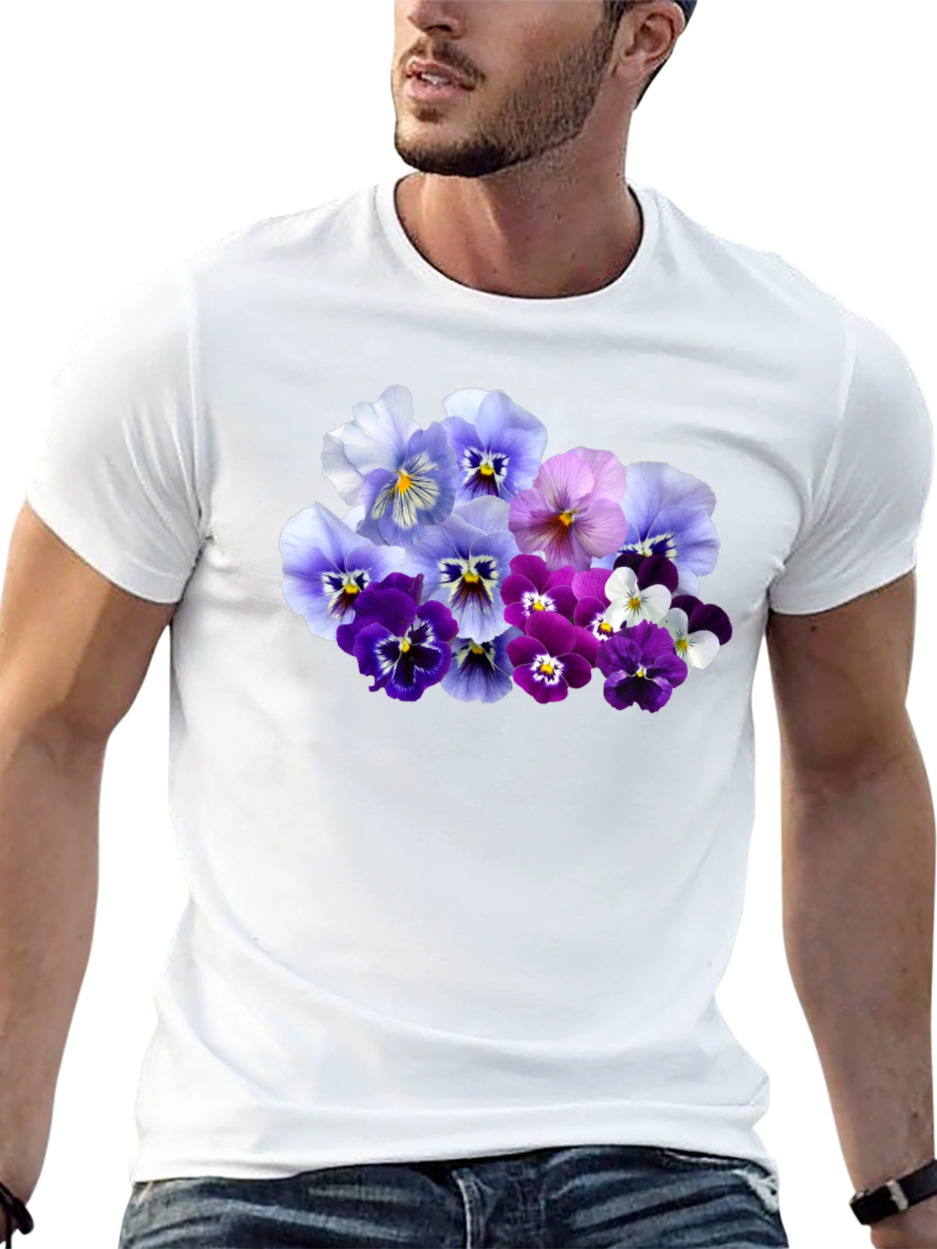 Black Floral Pansy Print Black T-Shirt view 13