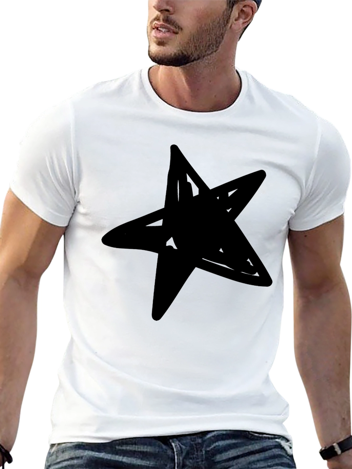 Black Black T-Shirt with Bold Star Graphic view 13