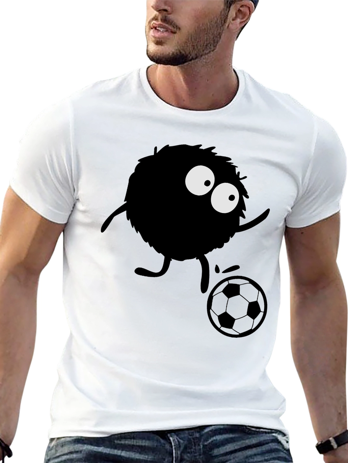 Black Fuzzy Monster Soccer T-Shirt - Black Cotton Tee view 13