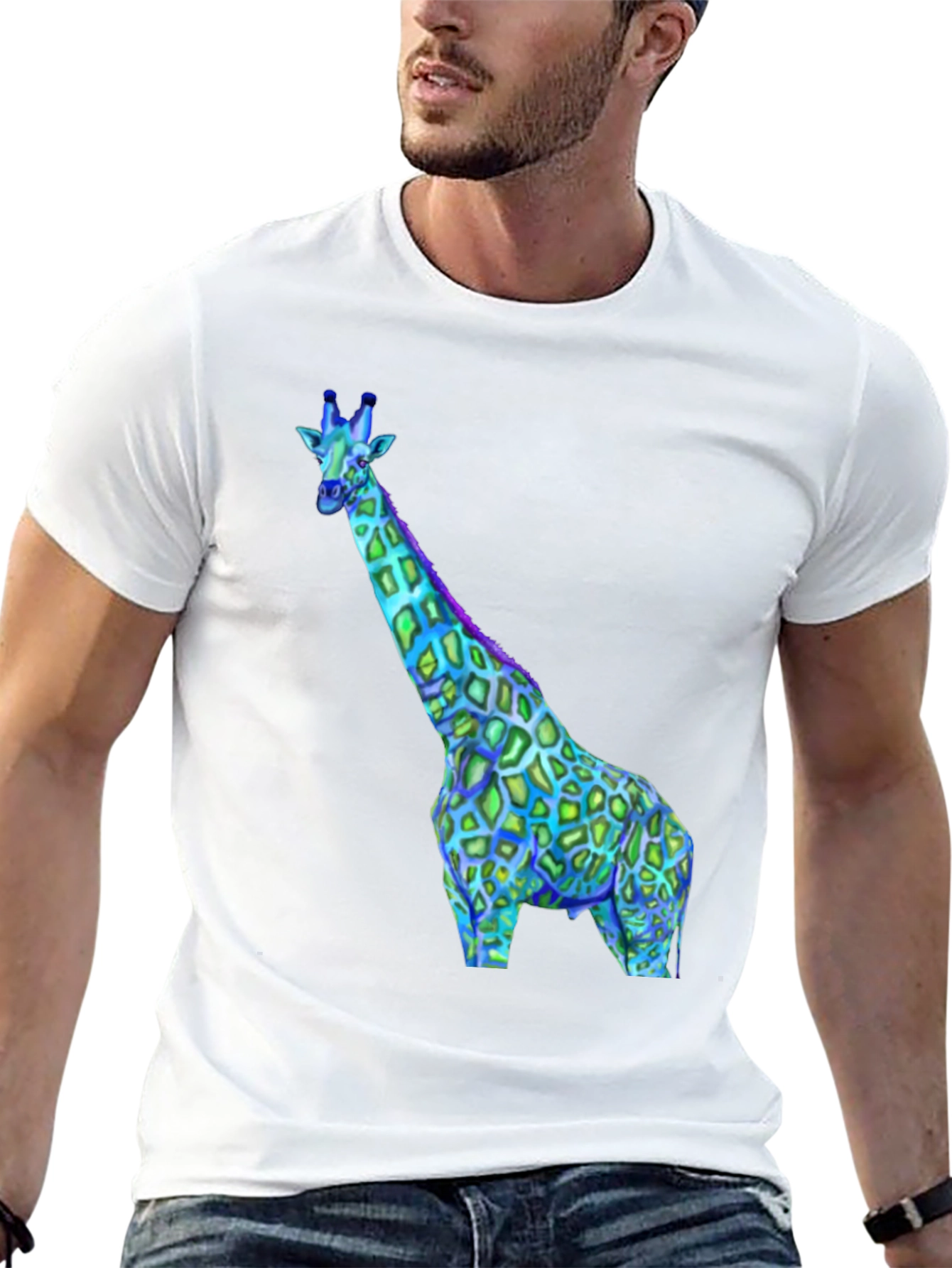 Black Neon Giraffe Graphic Tee - Black Crewneck Shirt view 13