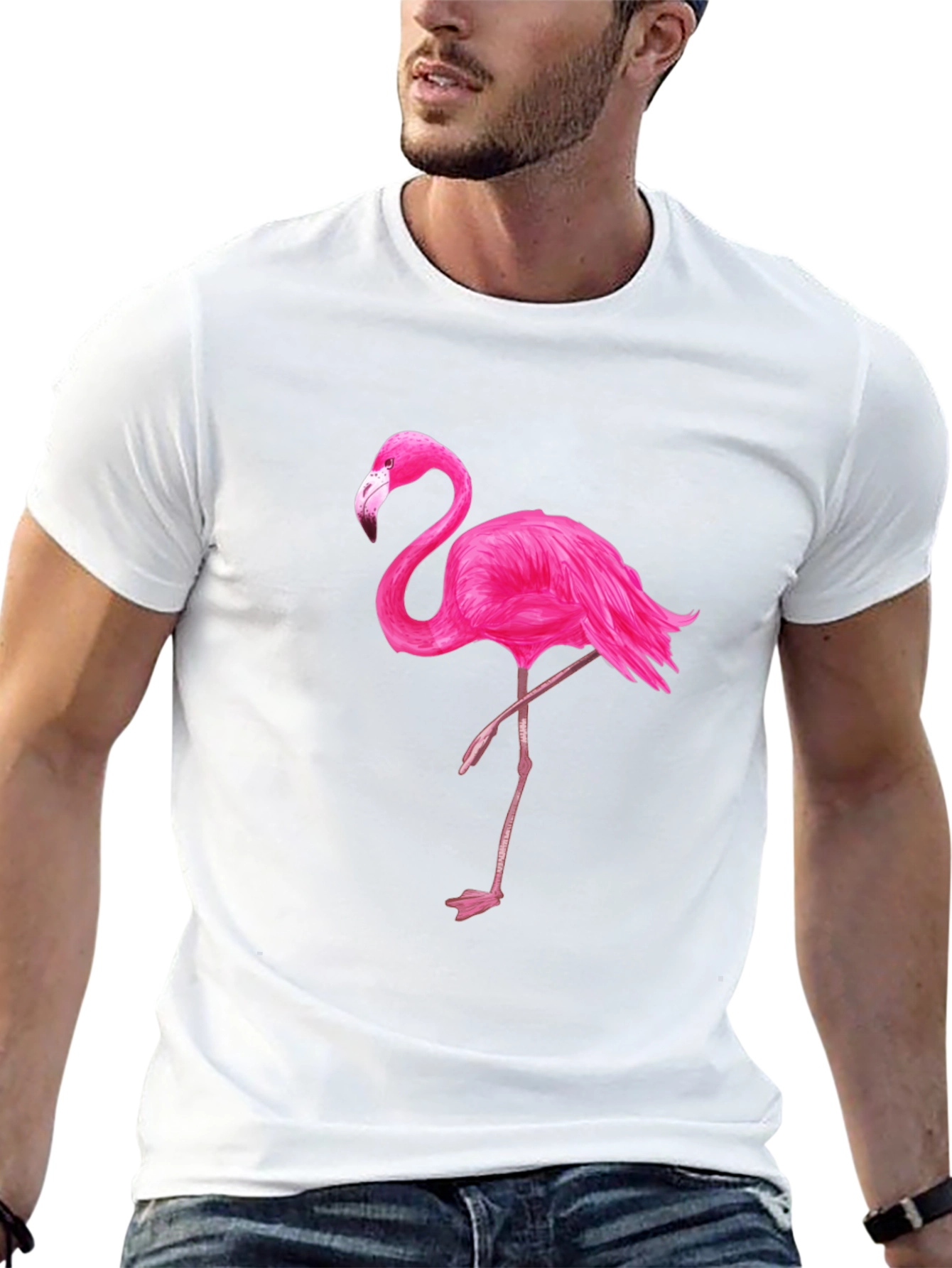 Black T-Shirt with Pink Flamingo Graphic - 13