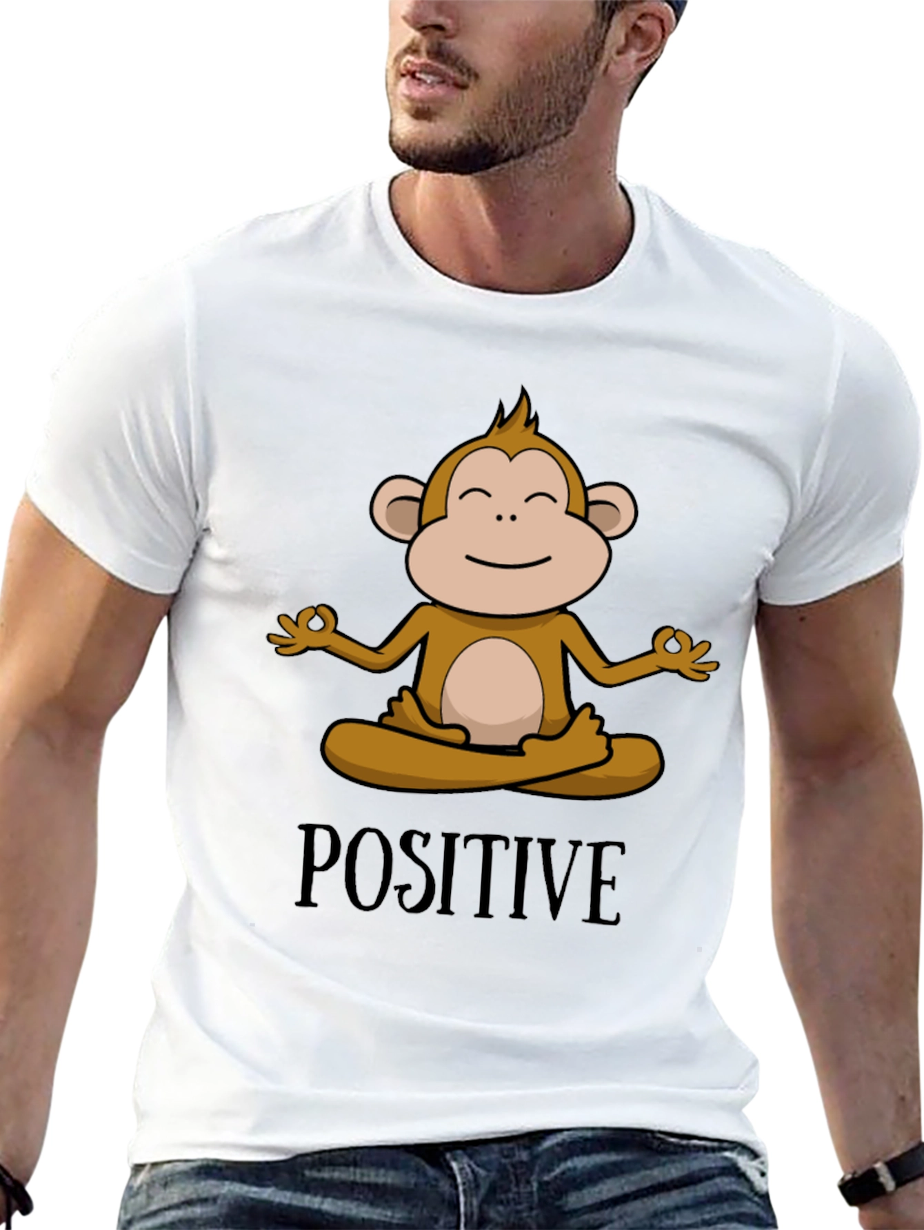 Black Positive Monkey Meditation Graphic Tee view 13