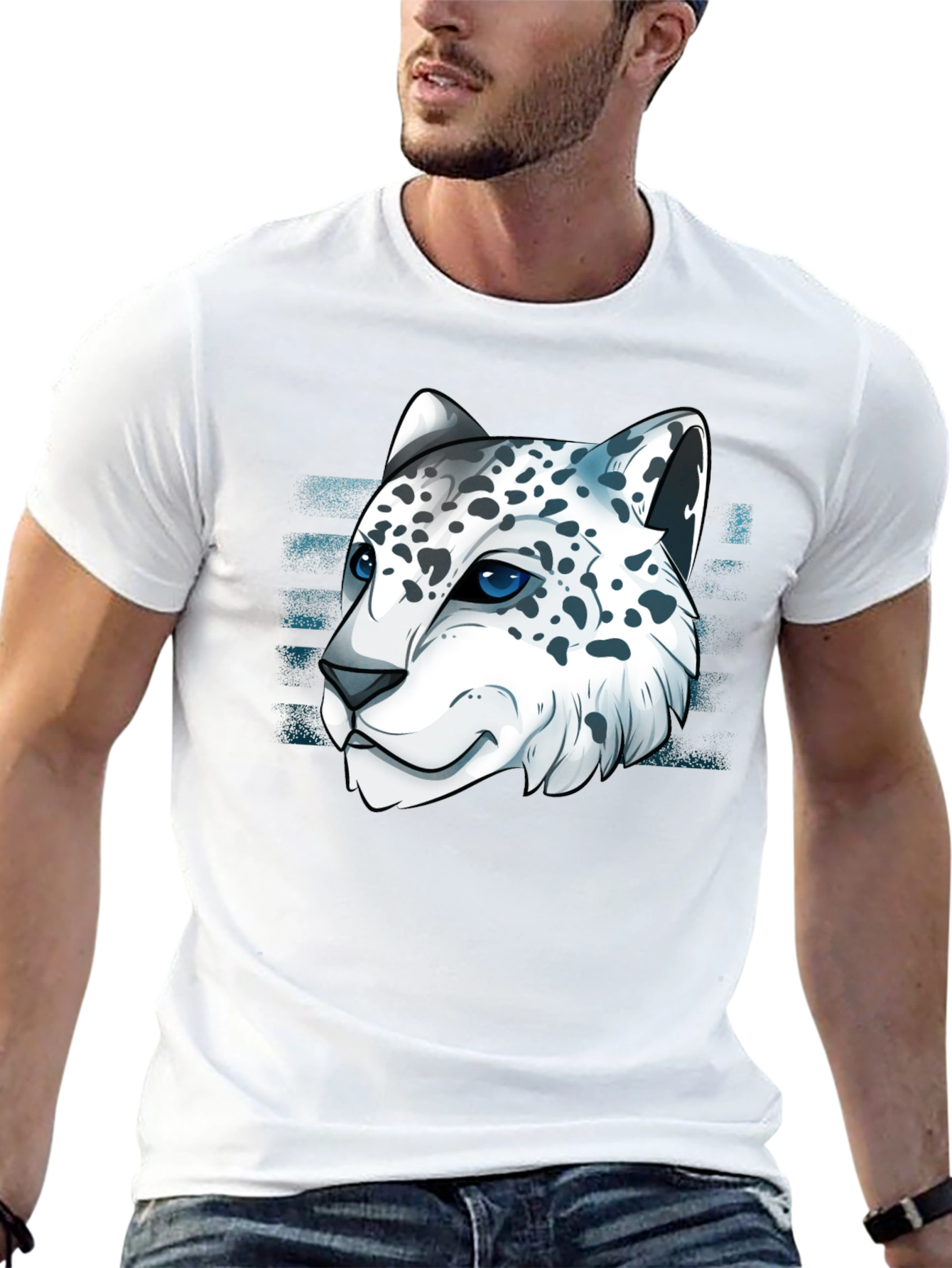 Black Snow Leopard Graphic Tee - Cool Cat Design view 13