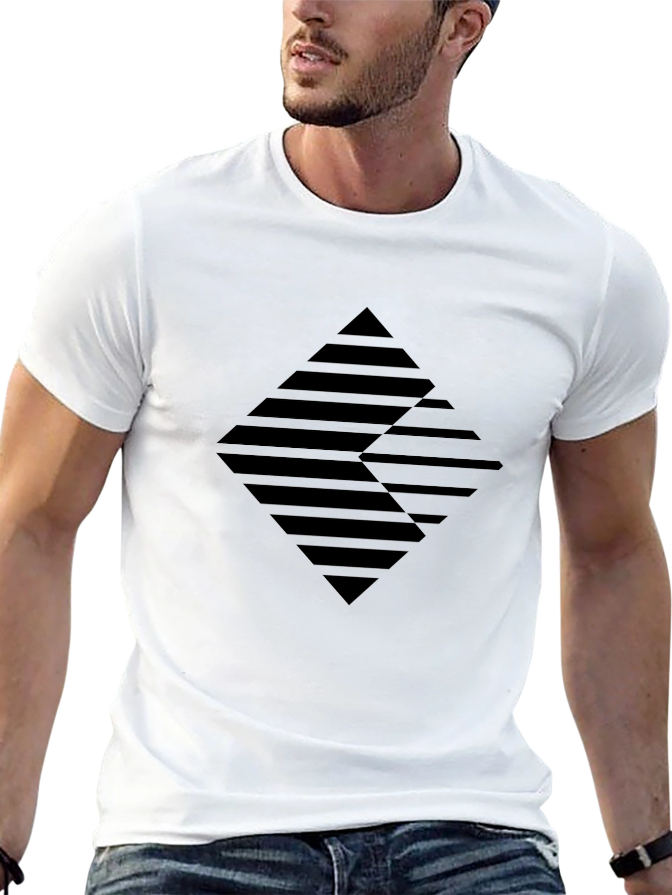 Black Geometric Diamond Pattern Black T-Shirt view 13
