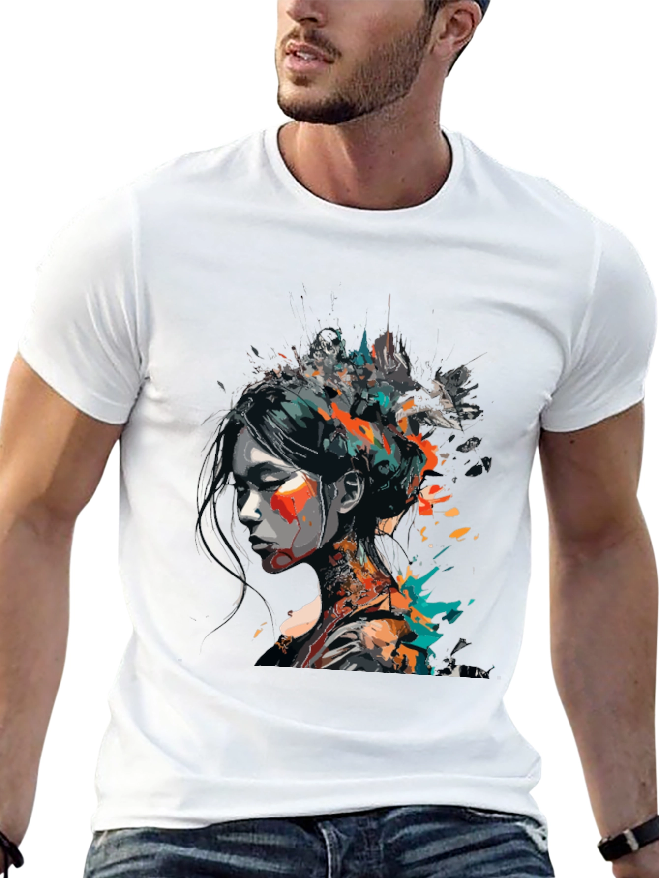 Black Abstract Art Woman's Graphic Tee - Modern Style view 13