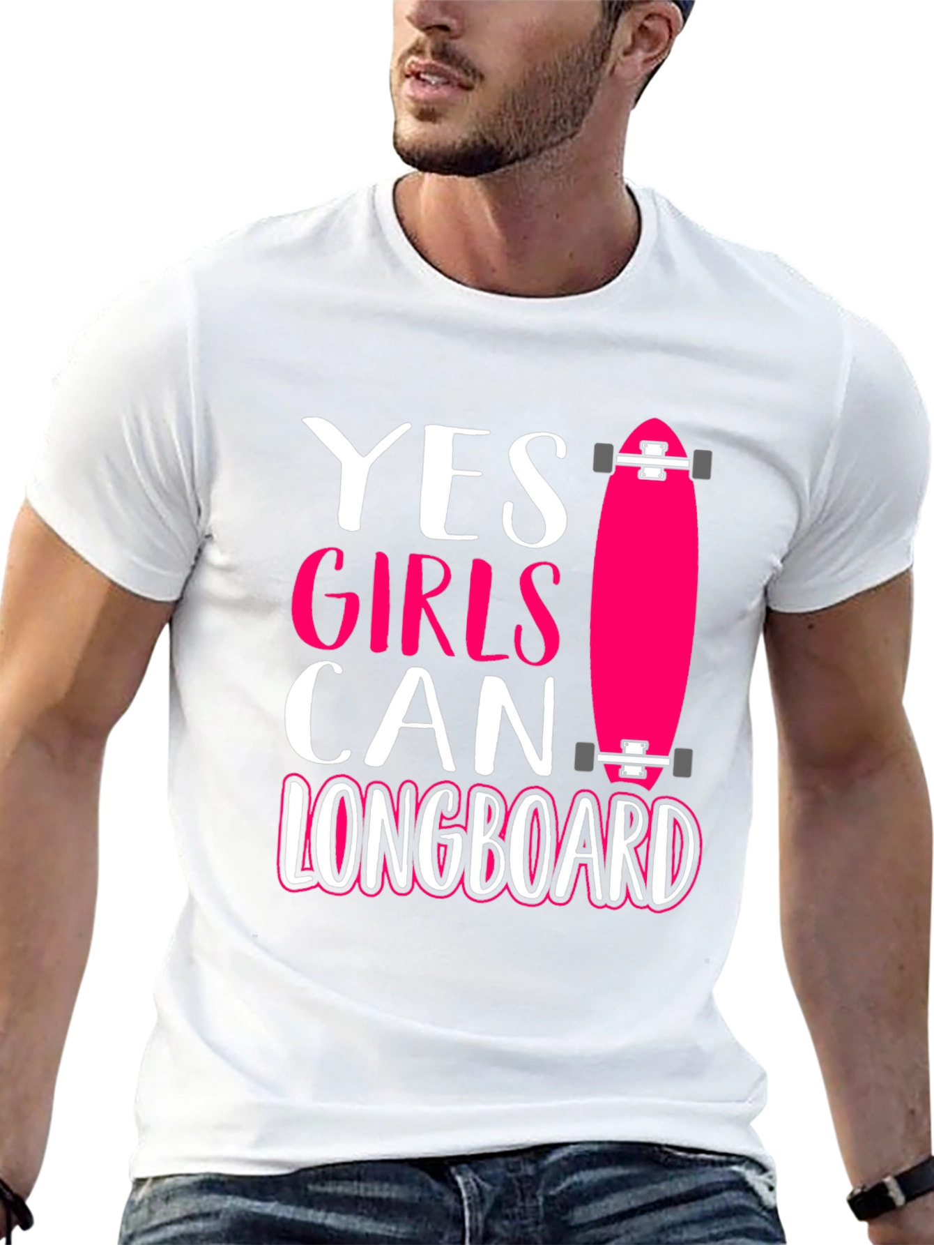 Black Yes Girls Can Longboard Graphic Tee view 13