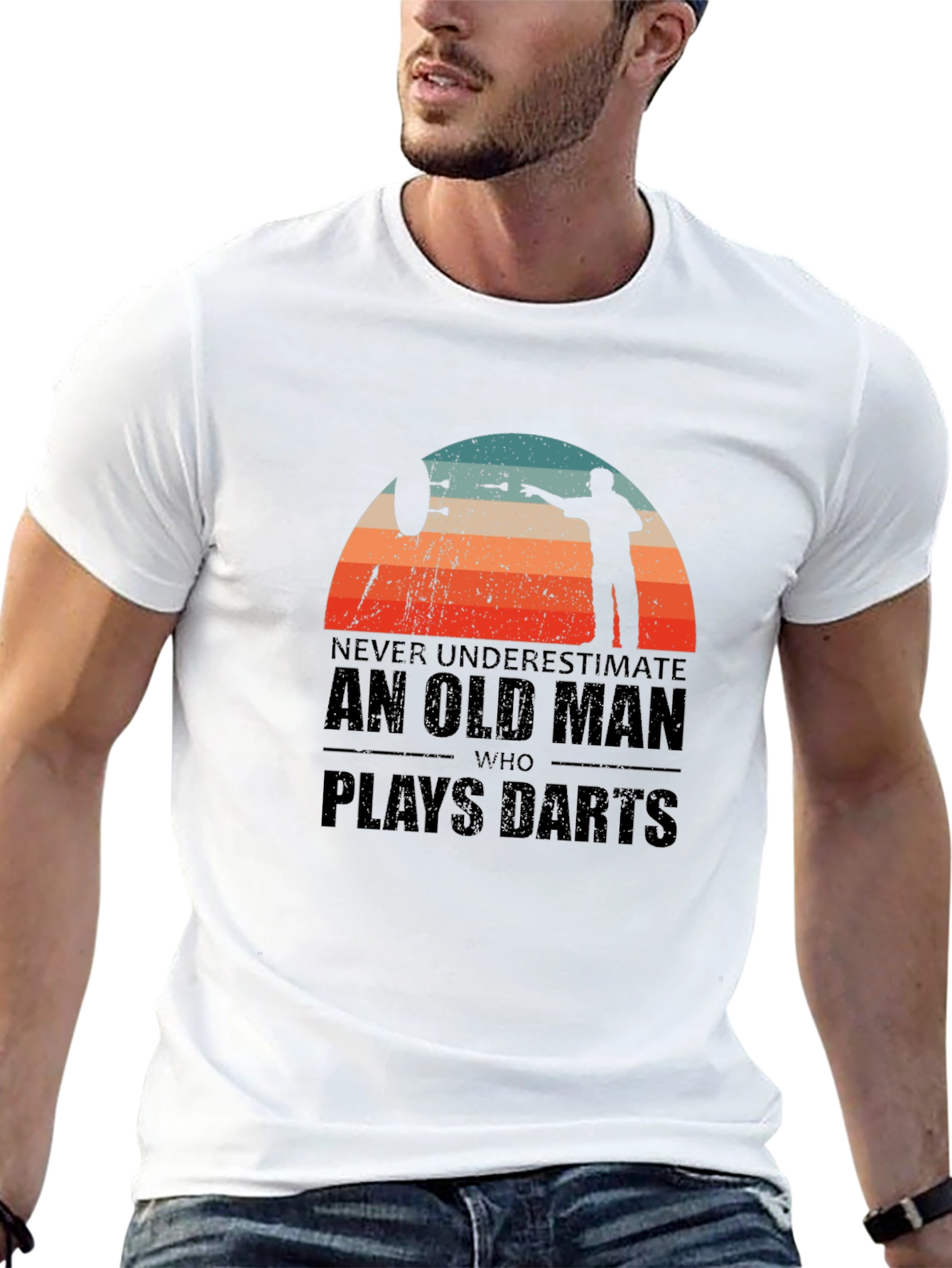 Black Never Underestimate Old Man Darts T-Shirt view 13