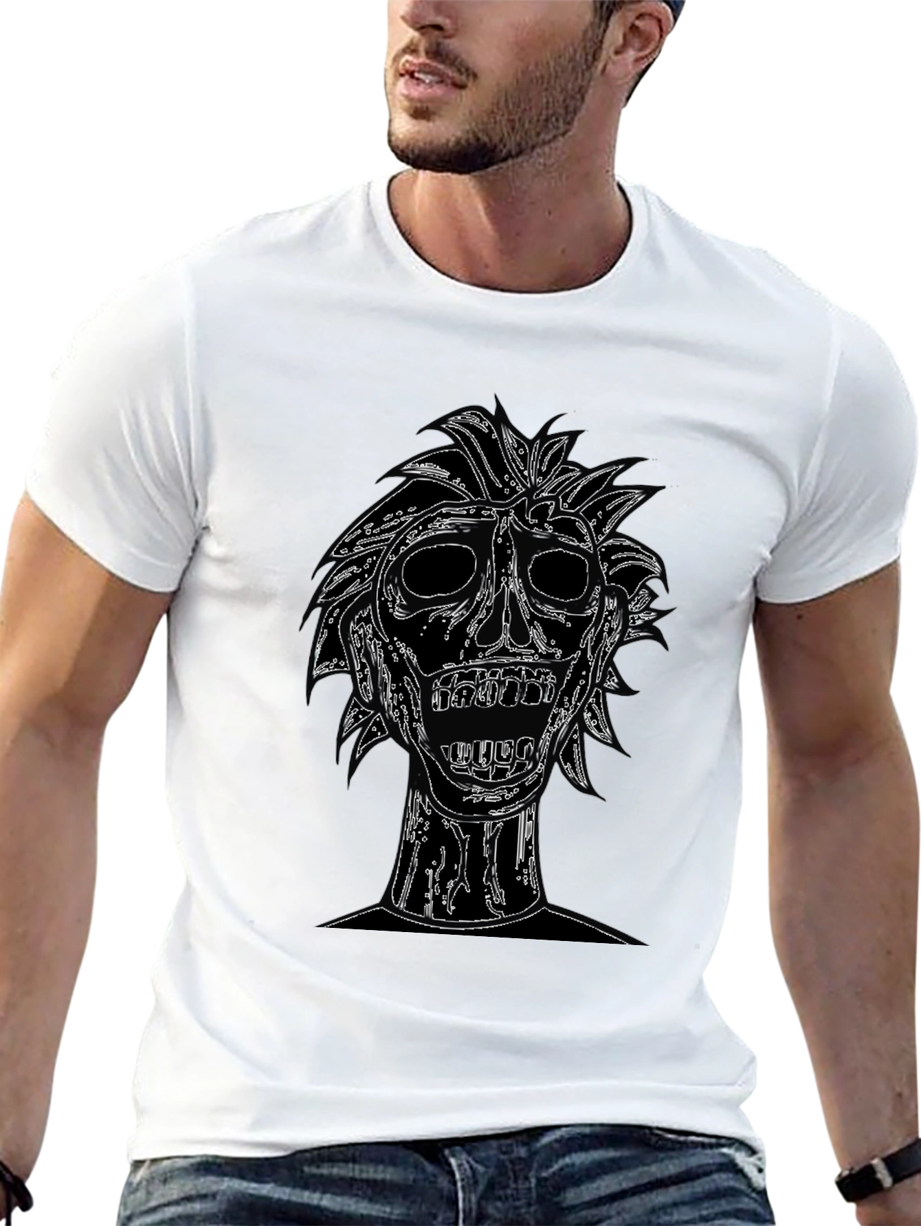 Black Edgy Skull Graphic Tee - Black Cotton T-Shirt view 13