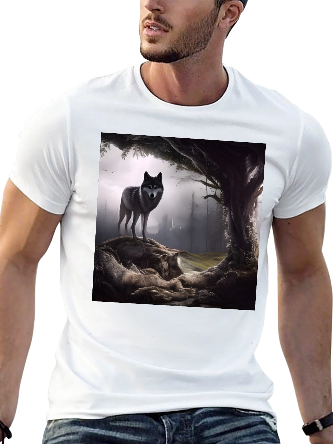 Wolf Pack Graphic Tee - Black Cotton Blend - 13