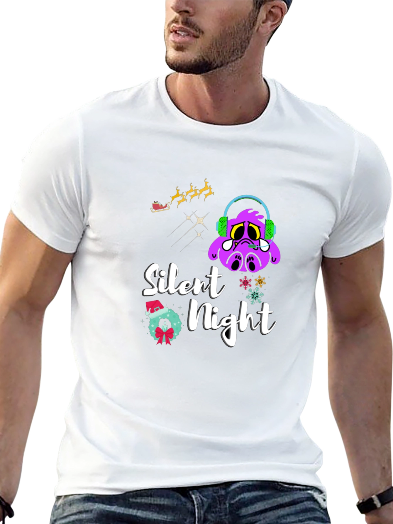 Black Silent Night Graphic T-Shirt - Christmas Holiday Tee view 13