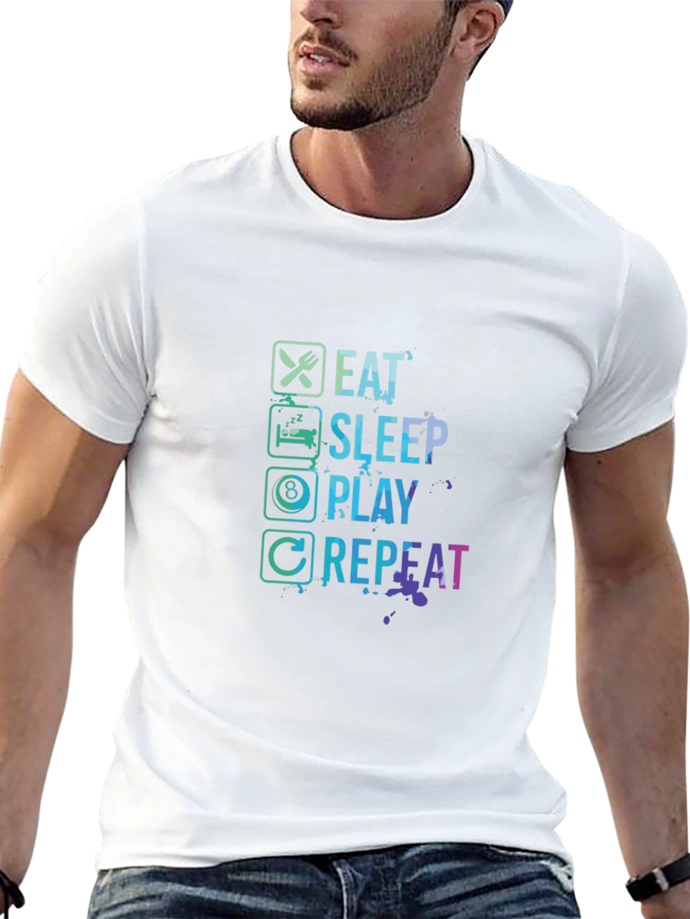 Black Eat Sleep Play Repeat T-Shirt - Gamer Tee view 13