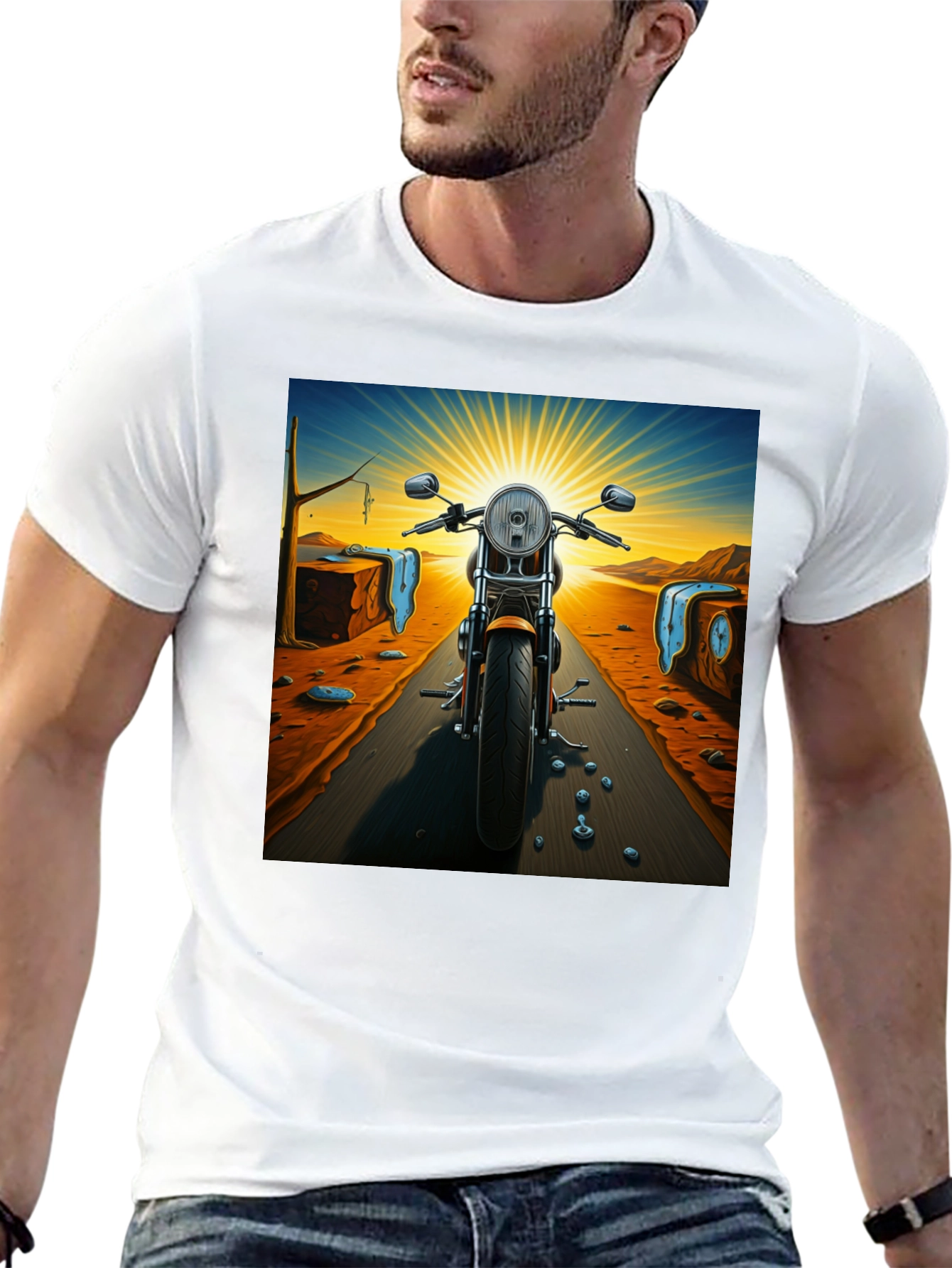 Black Surreal Motorcycle Ride T-Shirt view 13