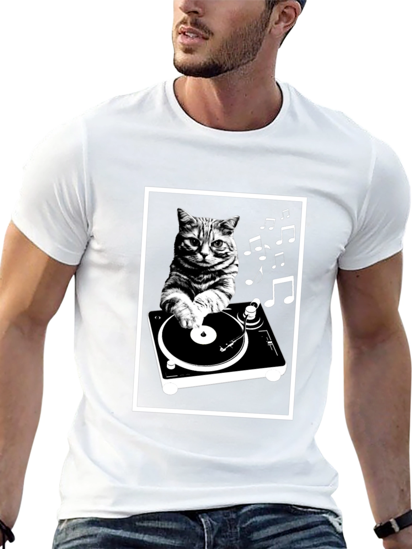 Black DJ Cat T-Shirt - Music Lover's Tee view 13