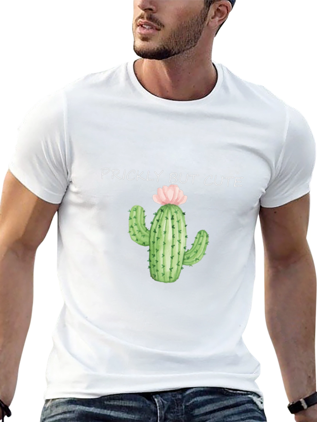 Black Prickly But Cute Cactus Graphic Black T-Shirt view 13