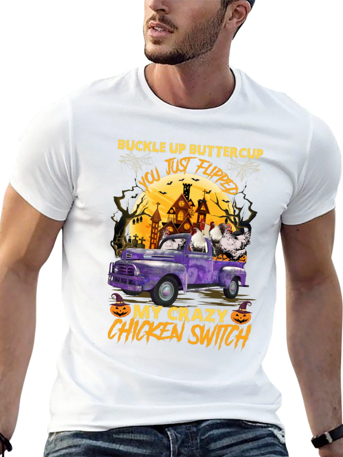 Black Crazy Chicken Switch Halloween T-Shirt view 13