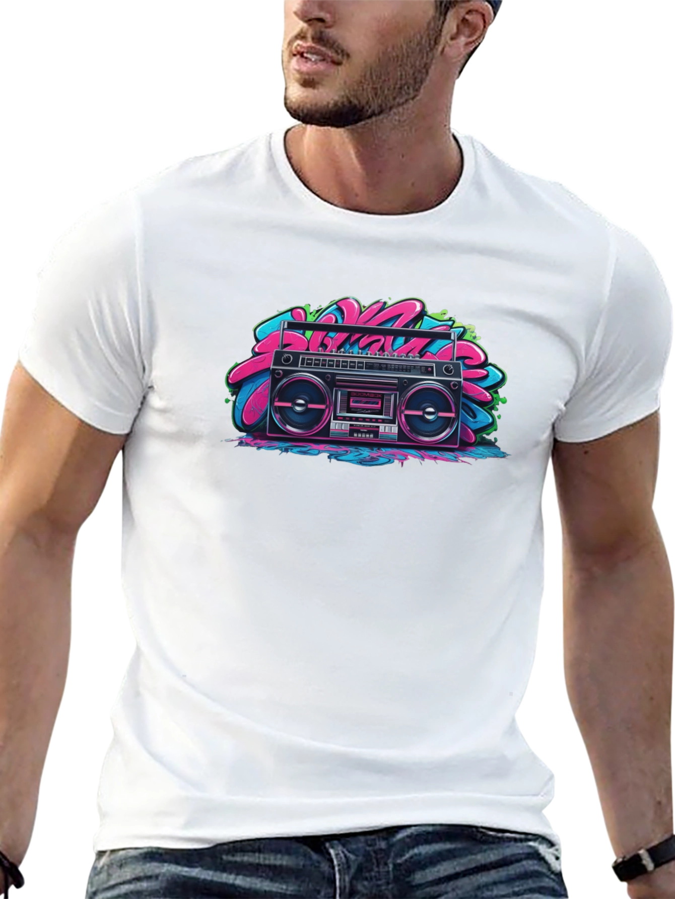 Black Retro Boombox Graphic Tee - Black view 13