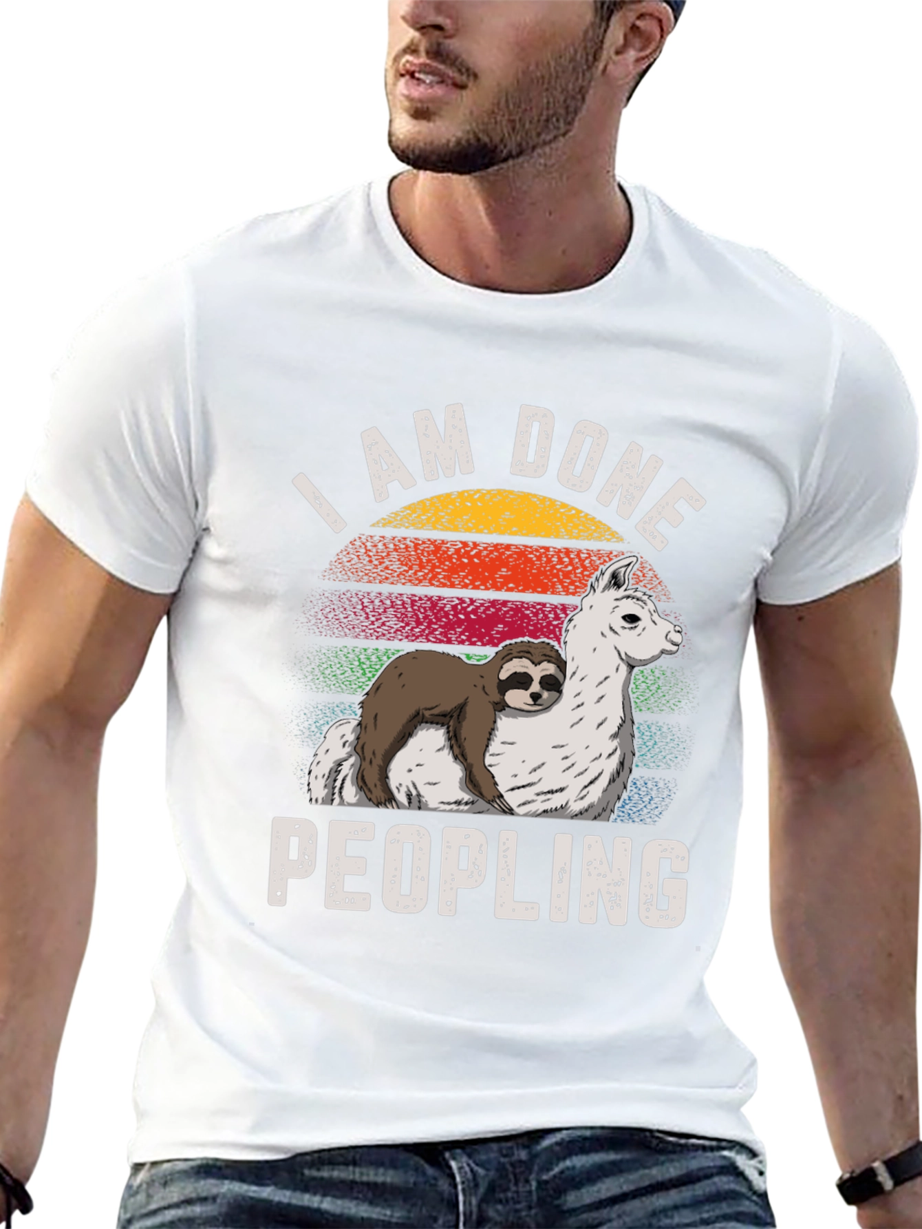 Black I AM DONE Peopling Sloth Llama T-shirt view 13