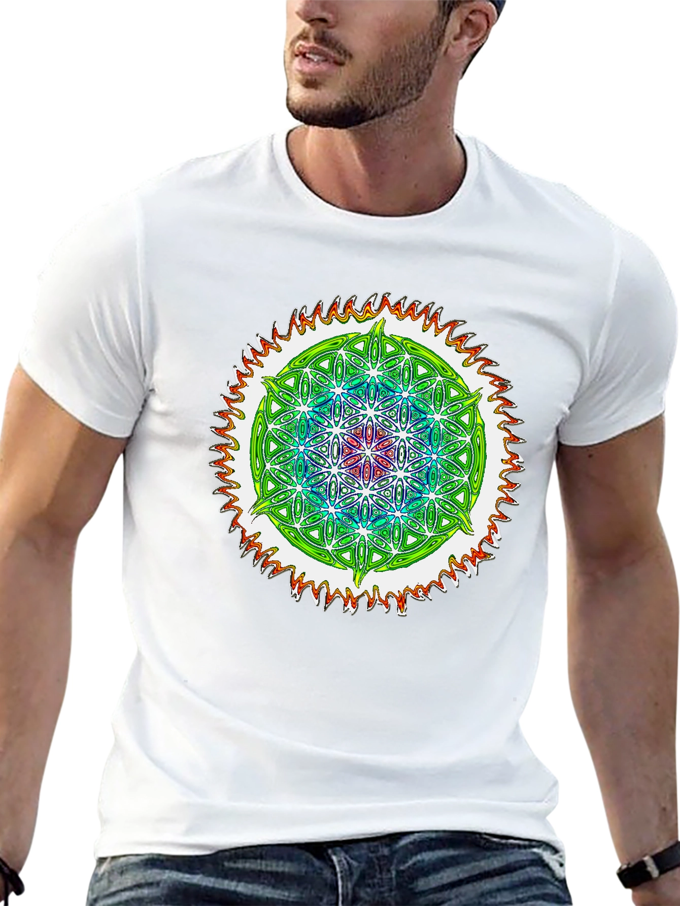 Black Psychedelic Flower of Life Graphic Tee view 13