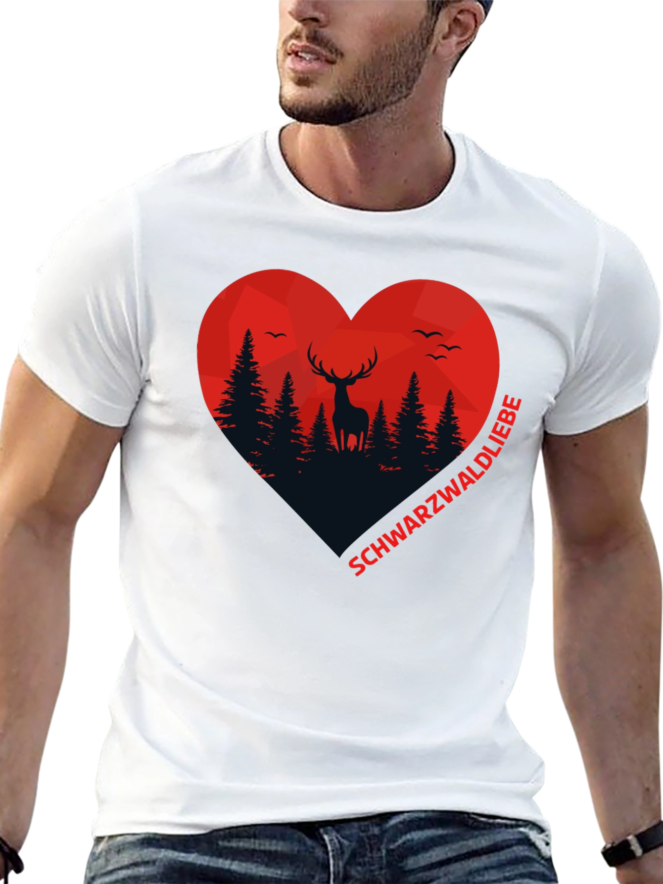 Black Black Forest Deer Heart Graphic T-Shirt view 13