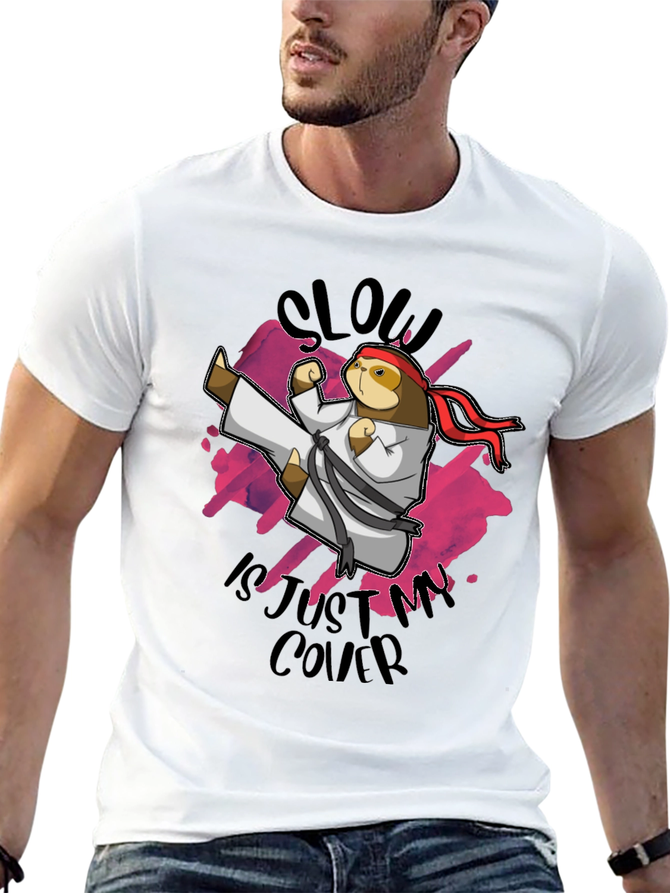 Black Martial Arts Sloth Graphic Tee view 13