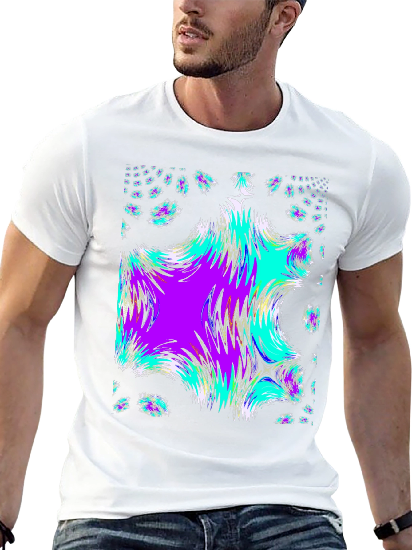 Black Abstract Fractal Black T-Shirt view 13